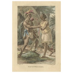 Peuple Dakota (Sioux) - Gravure ethnographique ancienne coloriée à la main c.1805