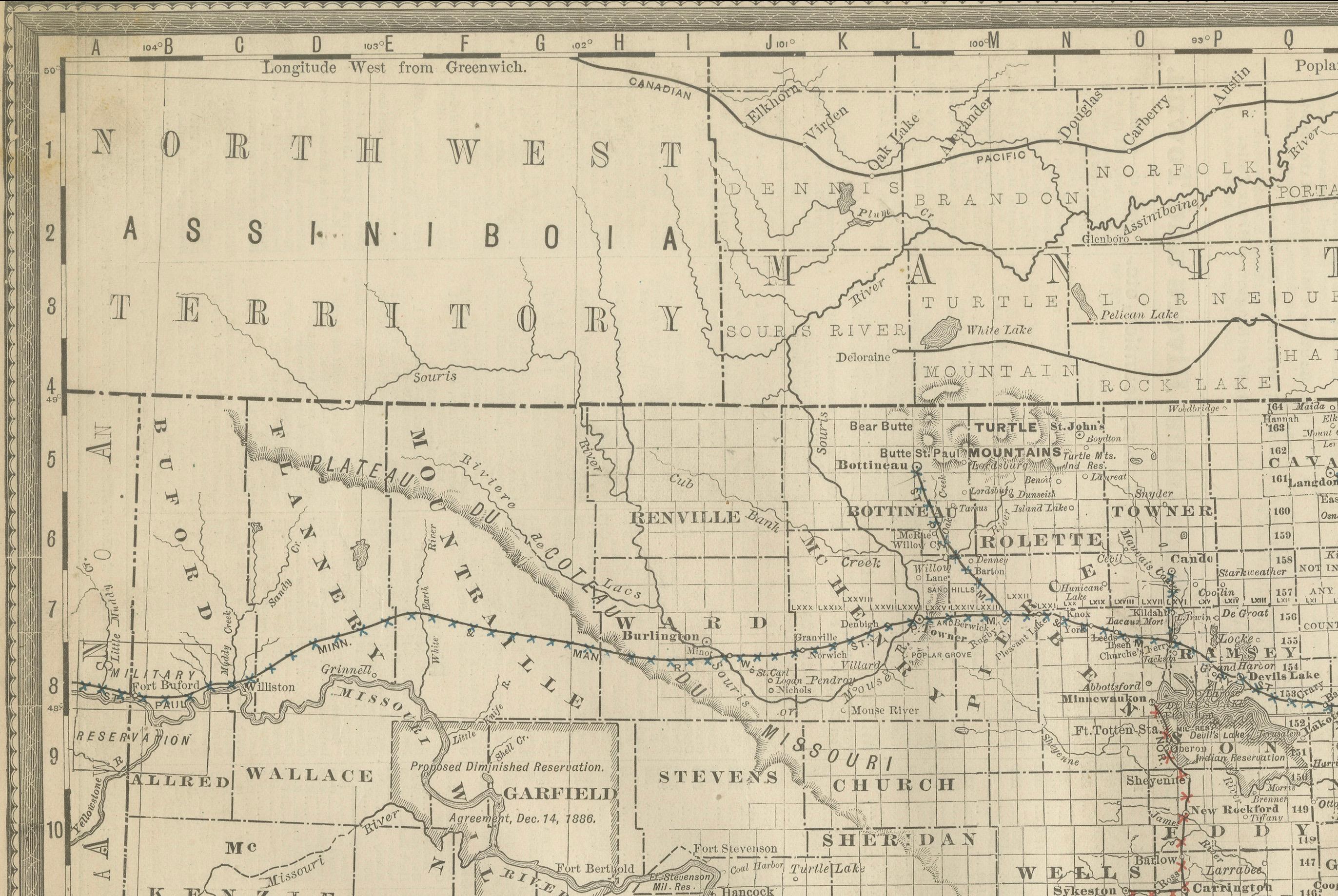 Dakota Territory Railroad Map 1888 – Rand McNally Antique Lithograph For Sale 3