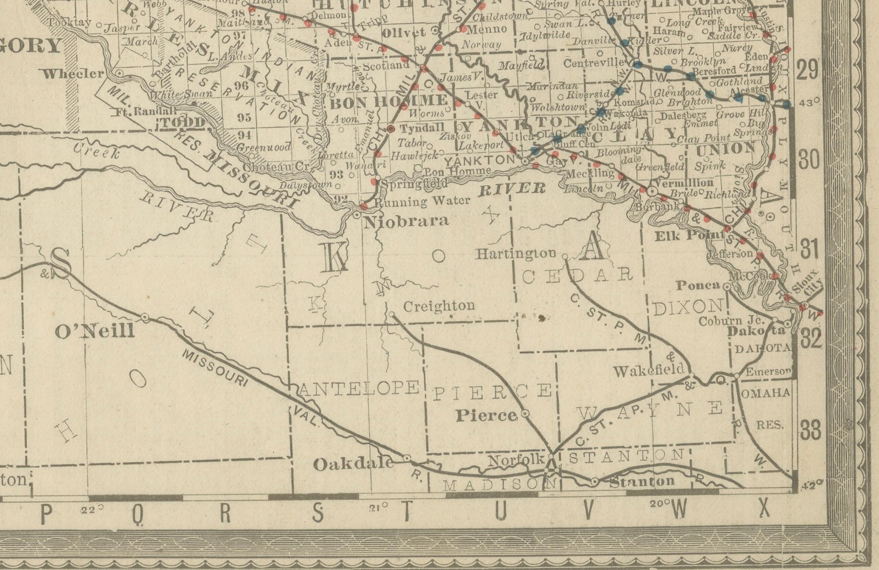 Engraved Dakota Territory Railroad Map 1888 – Rand McNally Antique Lithograph For Sale