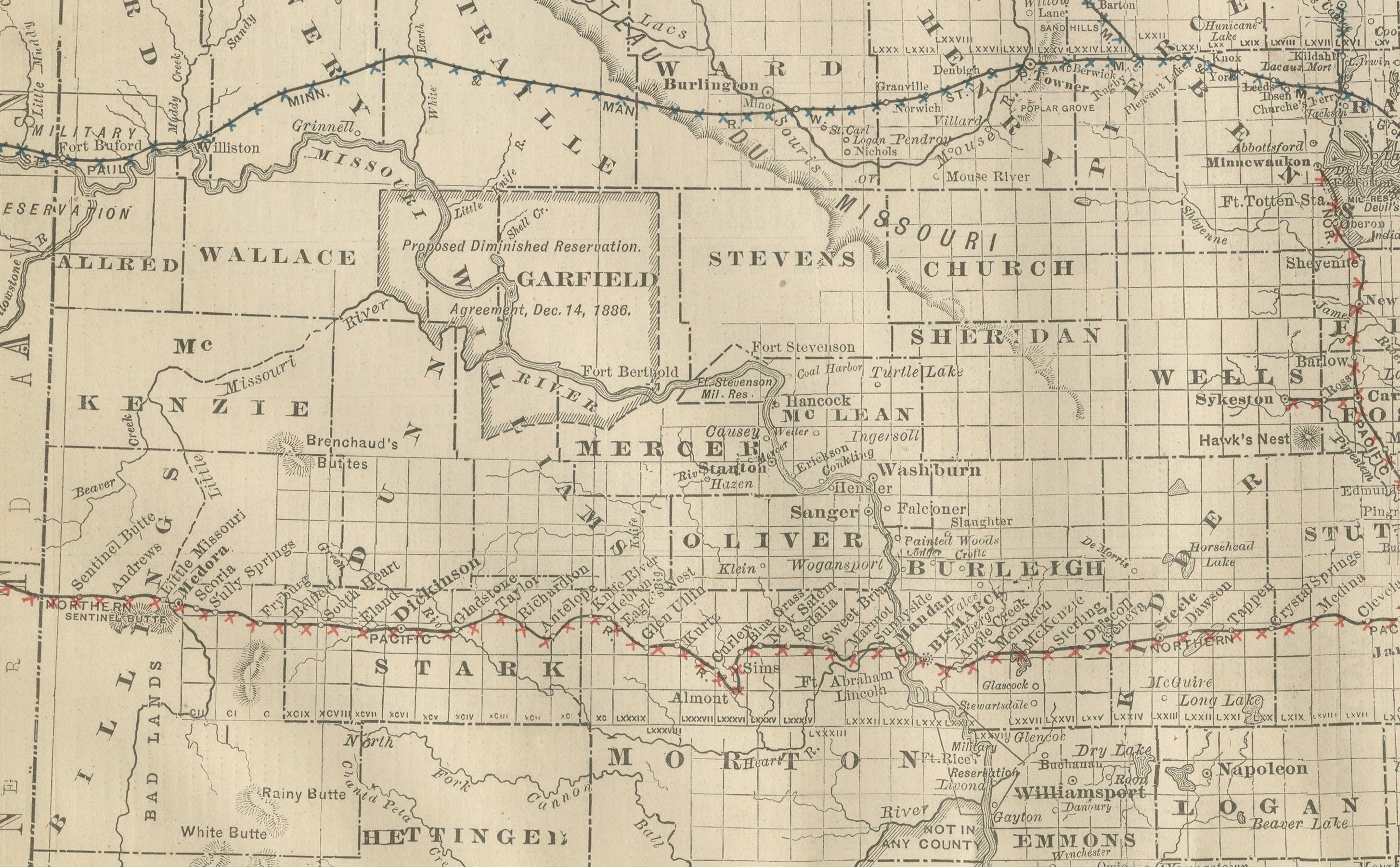 Paper Dakota Territory Railroad Map 1888 – Rand McNally Antique Lithograph For Sale