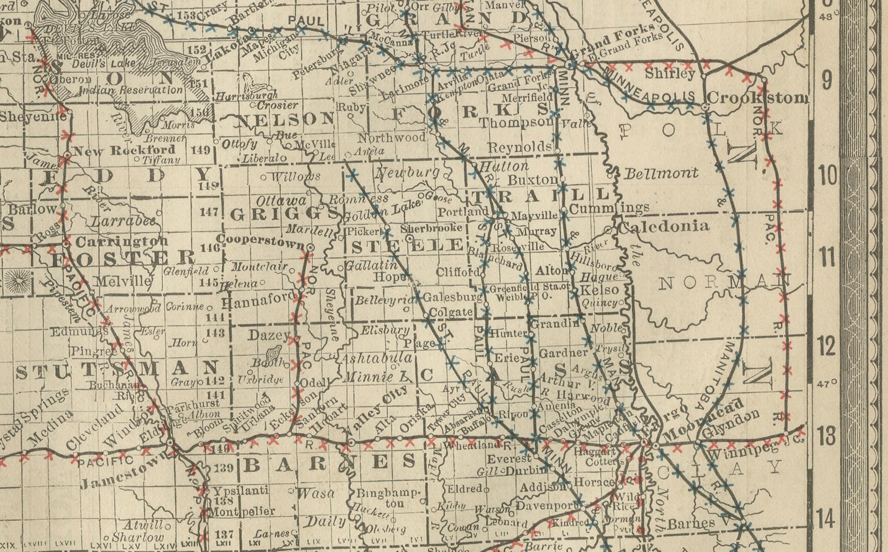 Dakota Territory Railroad Map 1888 – Rand McNally Antique Lithograph For Sale 1