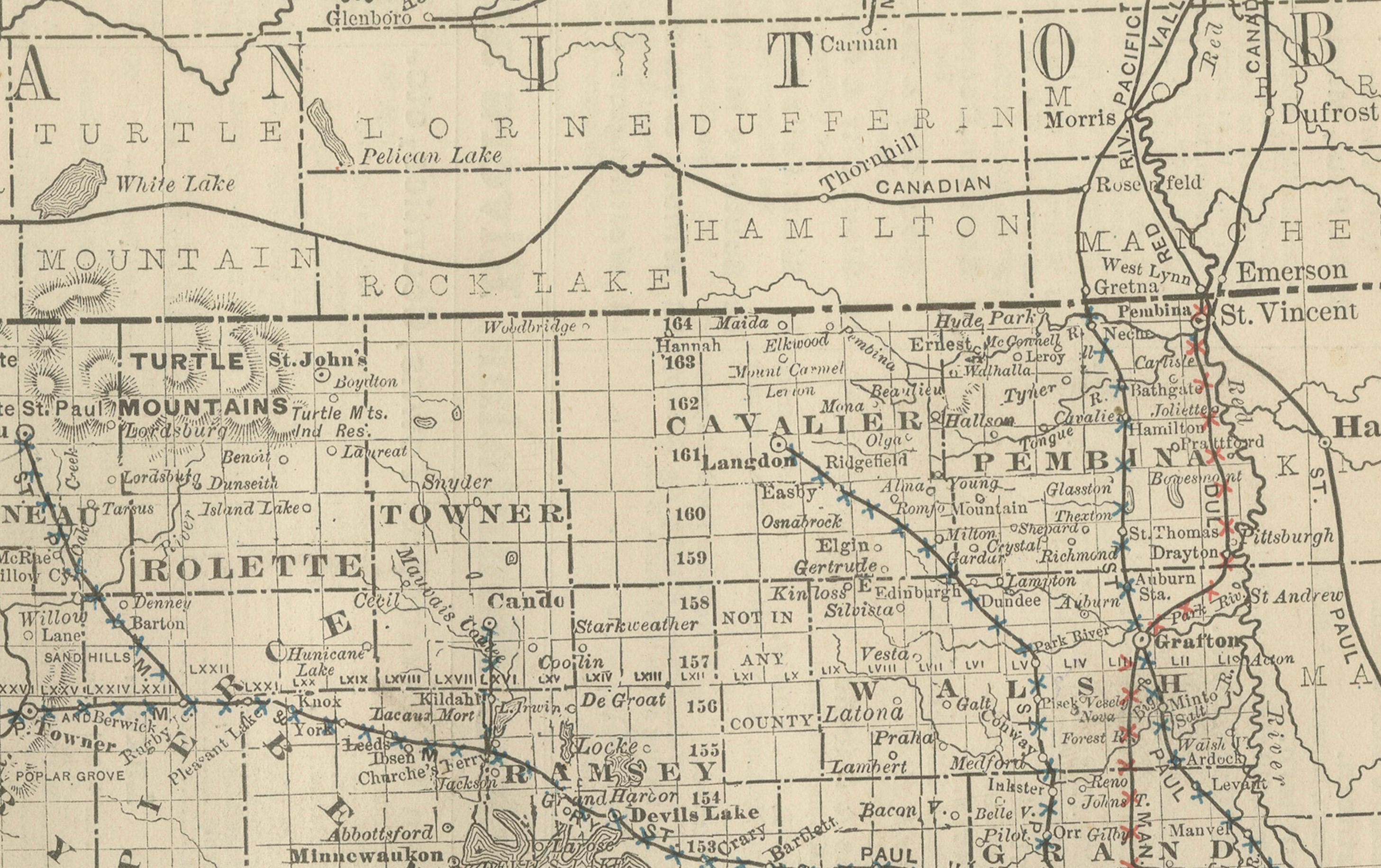 Dakota Territory Railroad Map 1888 – Rand McNally Antique Lithograph For Sale 2