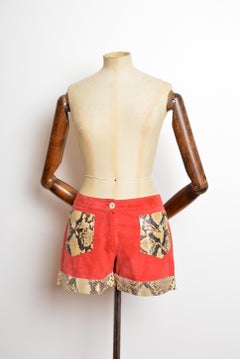 DAKS 2000’s Red Lamb Skin Suede & Python Leather Tailored 70's Style Shorts