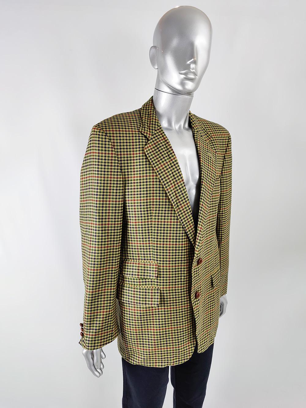 Daks of London Vintage Mens Pure Wool Tweed & Suede Trim Sport Coat Blazer In Excellent Condition In Doncaster, South Yorkshire