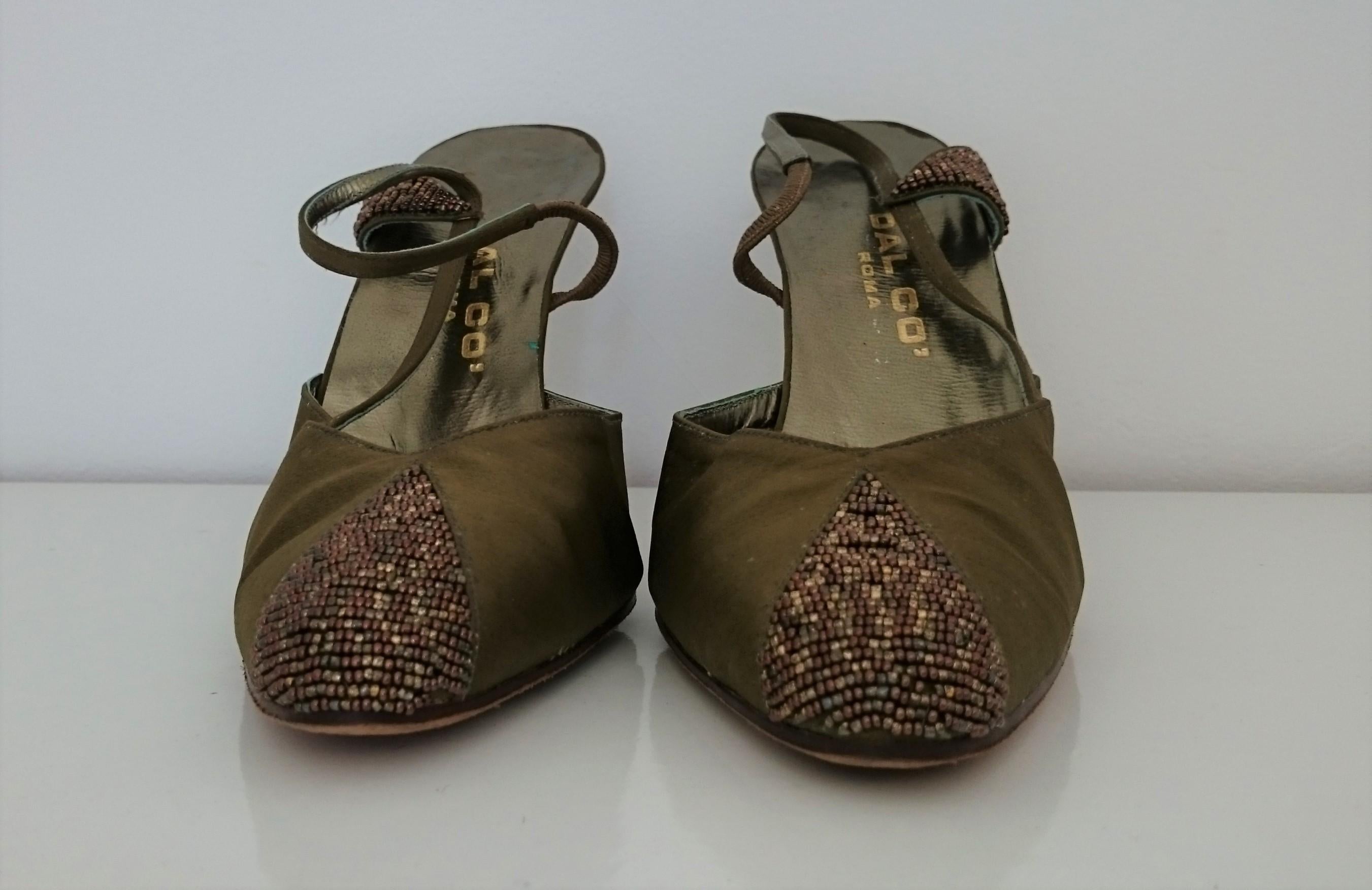 Women's Dal Co' x Valentino Green/Light-Brown Silk and Brillants Heels. Size 8 (US) For Sale