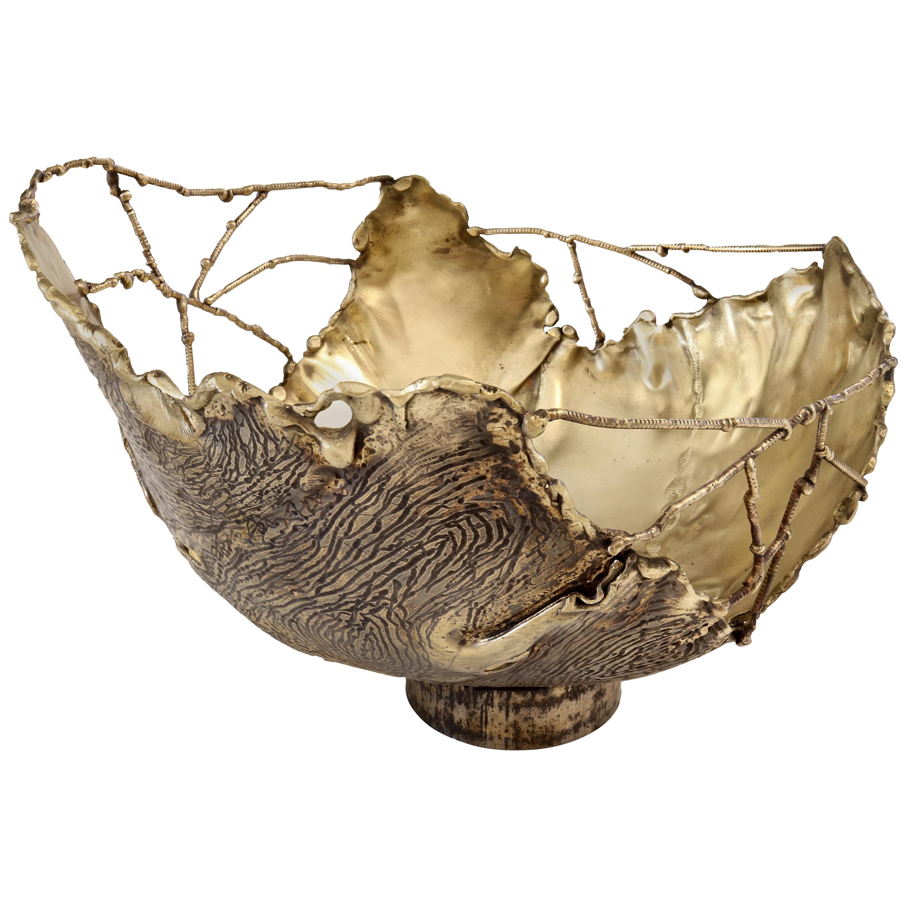 Dal Furlo "Small Bark Bowl" Cylindrical Modern Brass Bowl For Sale