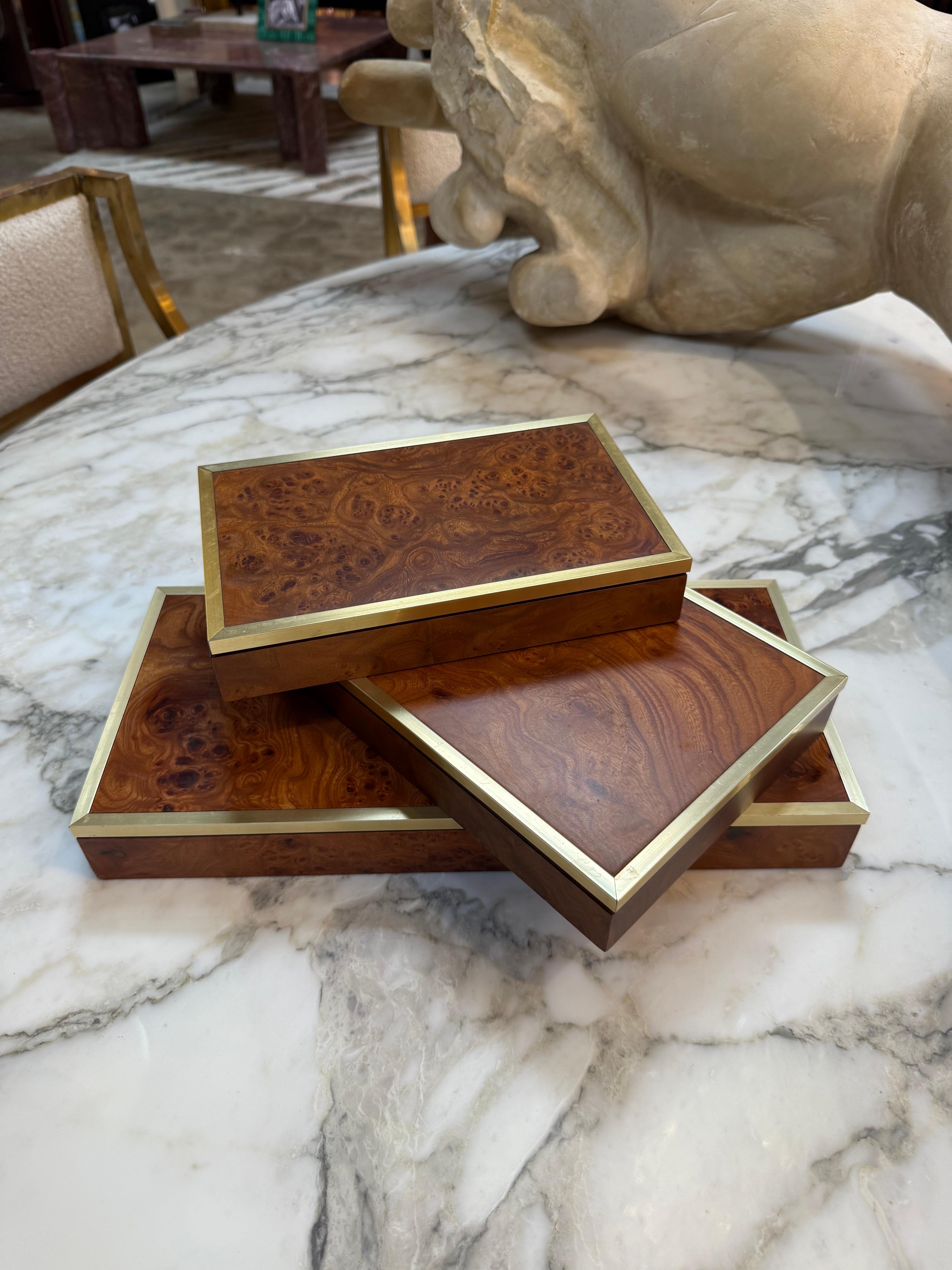 Modern Dal Negro Treviso Burl Wood and Brass Playing Card Boxes – Set of Three For Sale