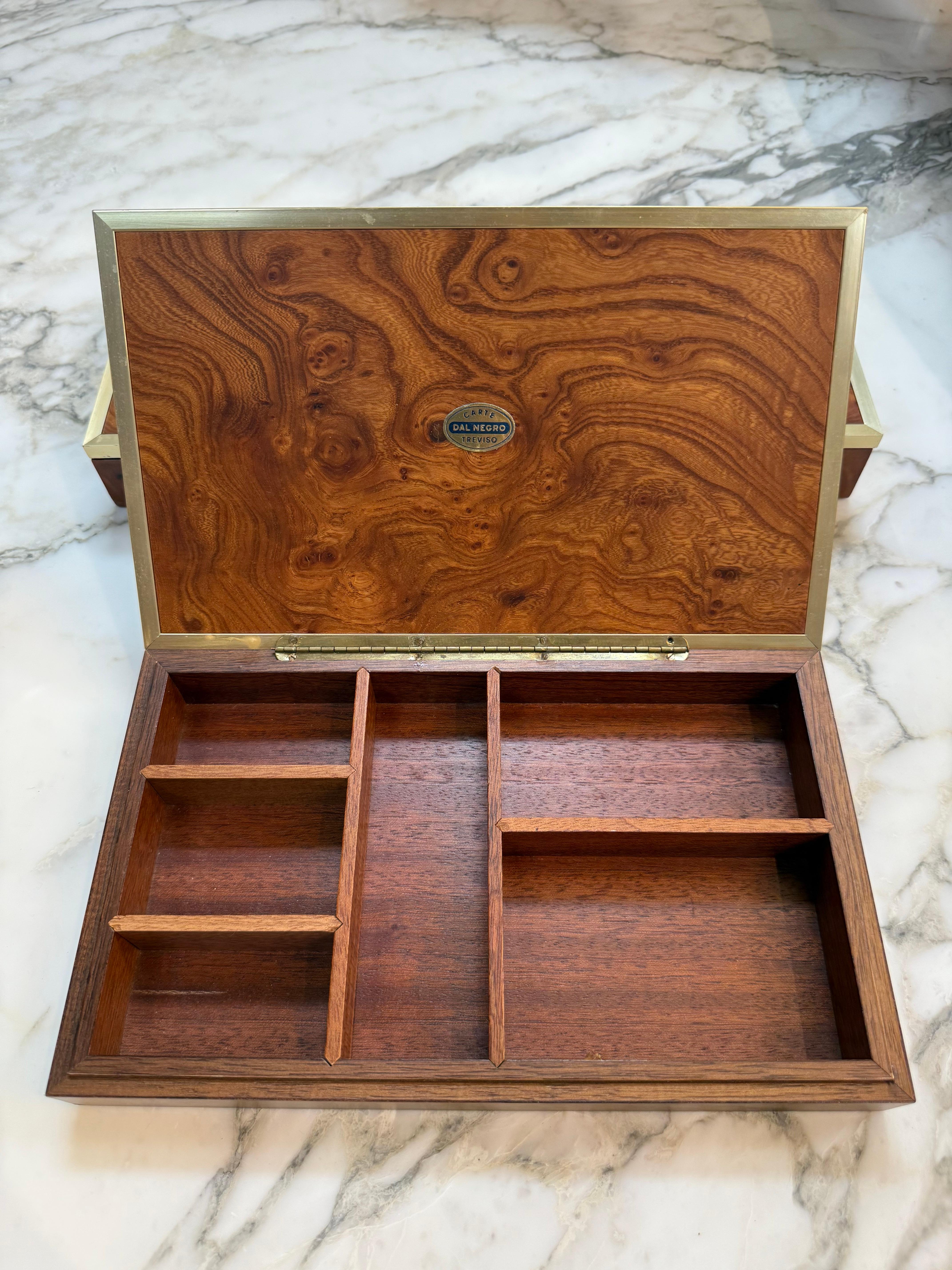 Dal Negro Treviso Burl Wood and Brass Playing Card Boxes – Set of Three For Sale 1