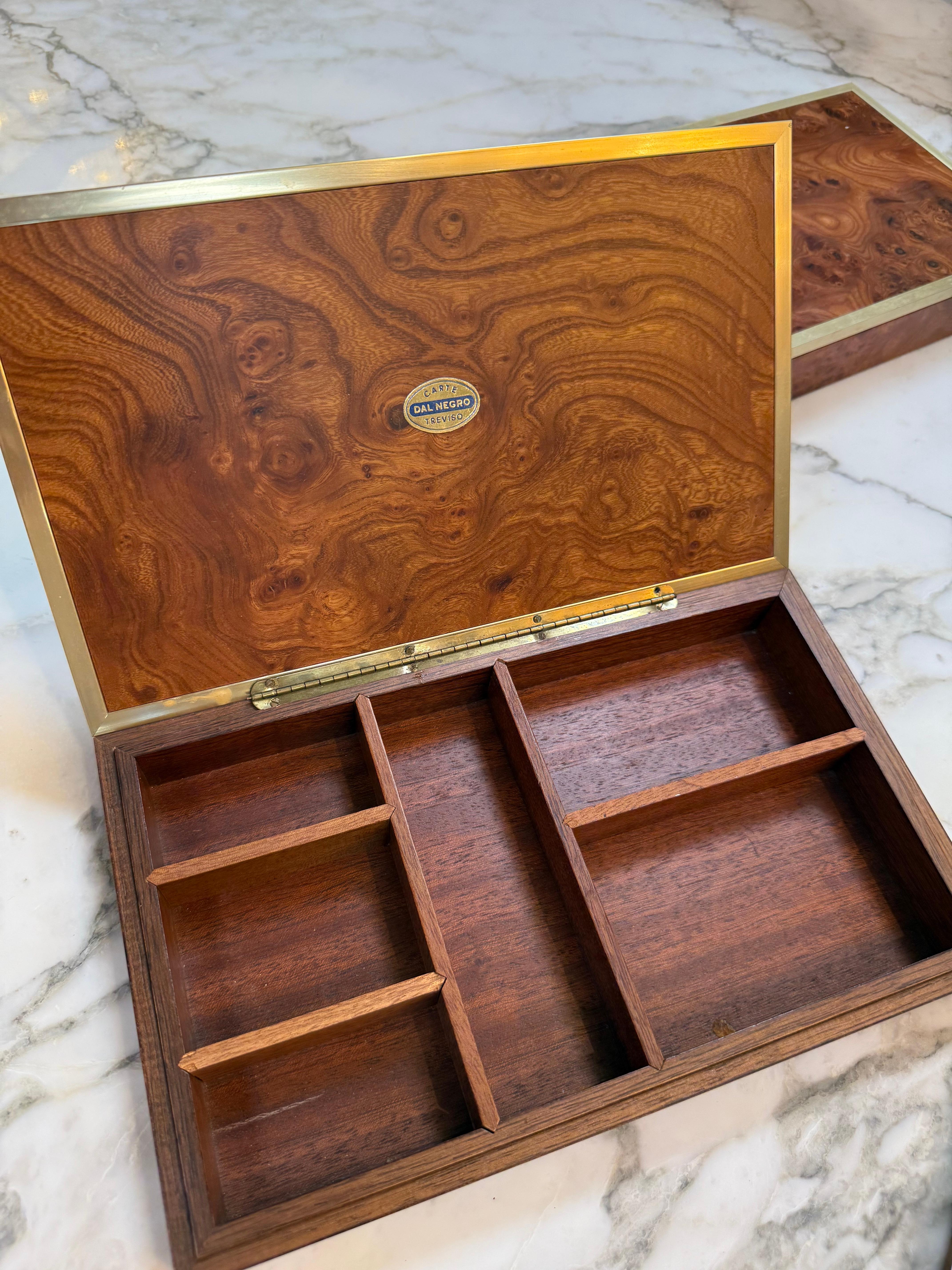 Dal Negro Treviso Burl Wood and Brass Playing Card Boxes – Set of Three For Sale 3