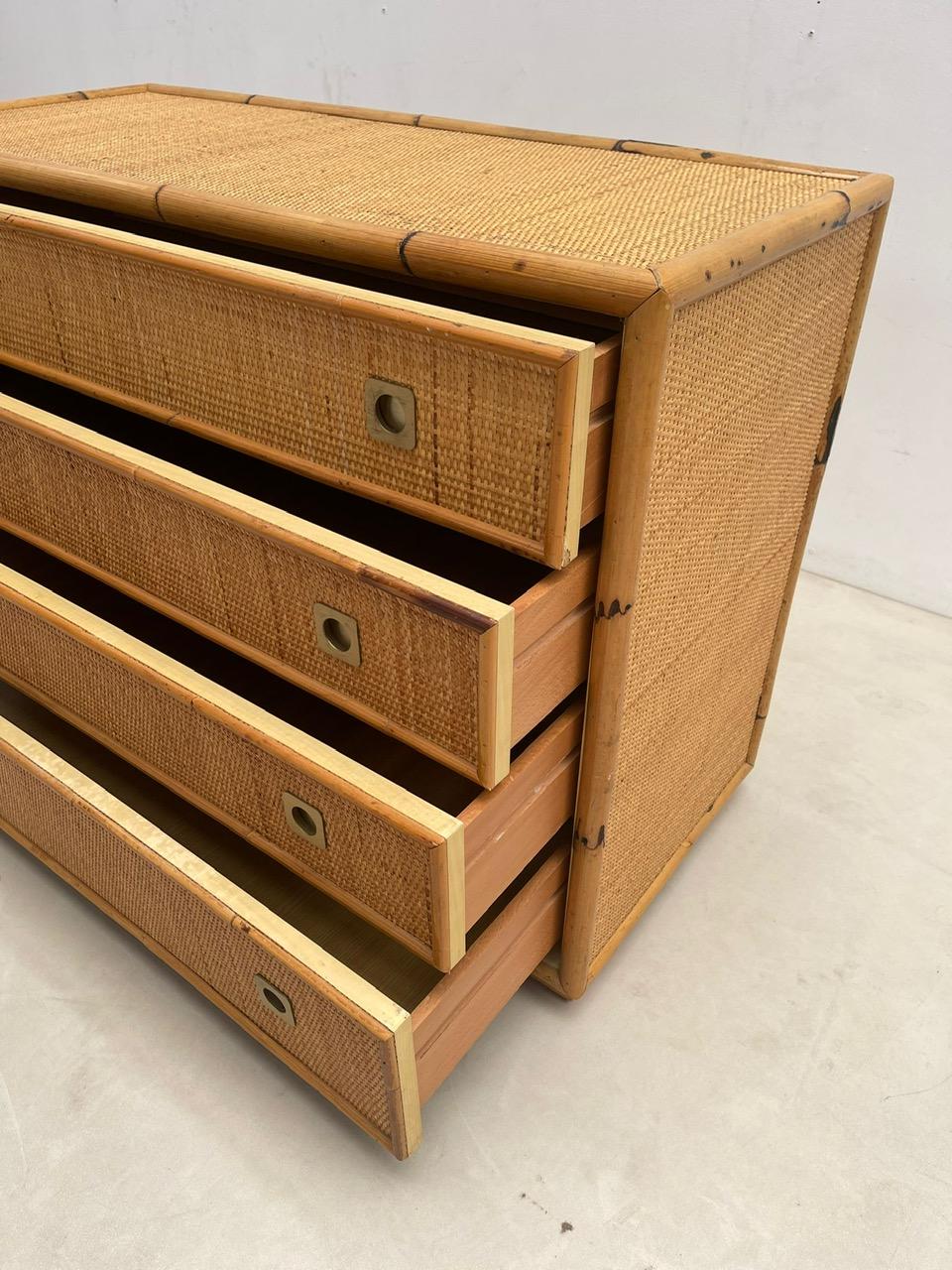 Dal Vera Bamboo and Wicker/Rattan Chest of Drawers, Italy 1960s For Sale 8