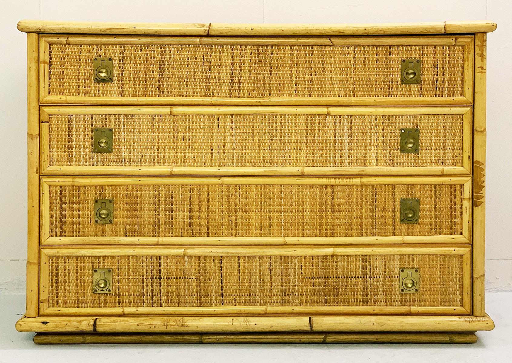 Dal Vera bamboo and wicker/rattan chest of drawers, Italy, 1960s.