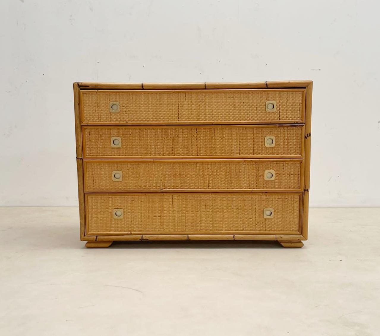 Dal Vera bamboo and wicker/rattan chest of drawers - Italy 1960s.