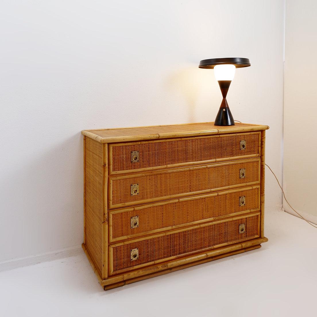 Cómoda Dal Vera de bambú y mimbre/ratán, Italia Años 60 Moderno de mediados de siglo en venta