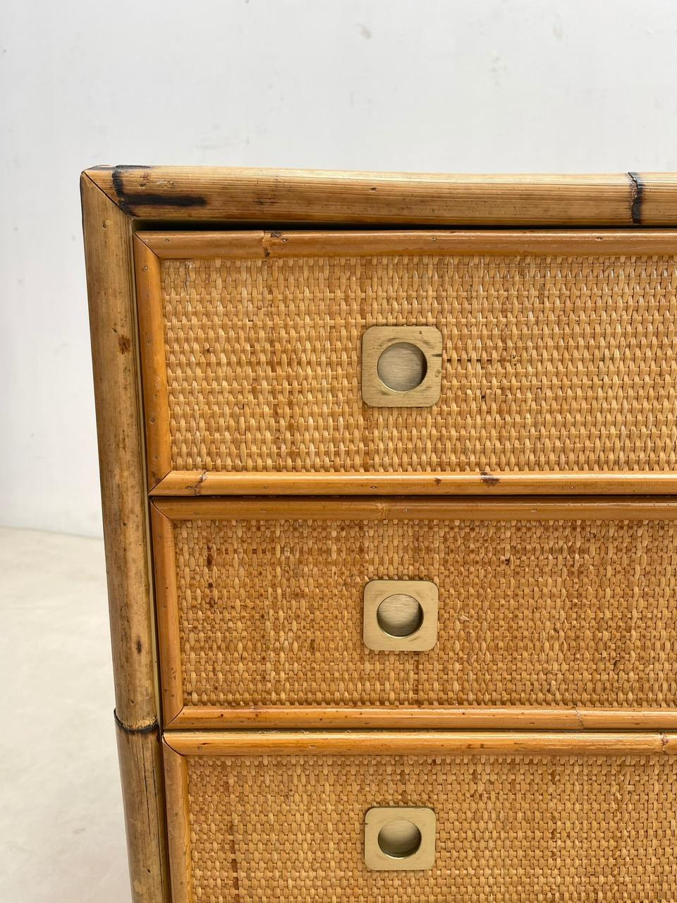Italian Dal Vera Bamboo and Wicker/Rattan Chest of Drawers, Italy 1960s For Sale