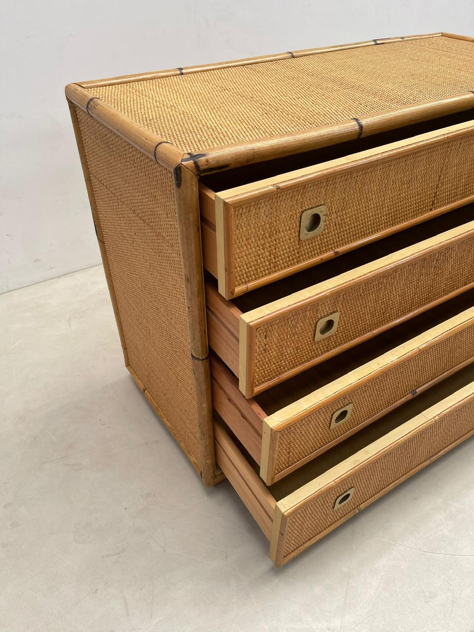 Commode Dal Vera en bambou et osier/ardoise, Italie, années 1960 Bon état - En vente à Brussels, BE