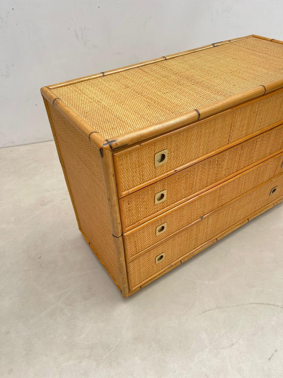 Mid-20th Century Dal Vera Bamboo and Wicker/Rattan Chest of Drawers, Italy 1960s For Sale