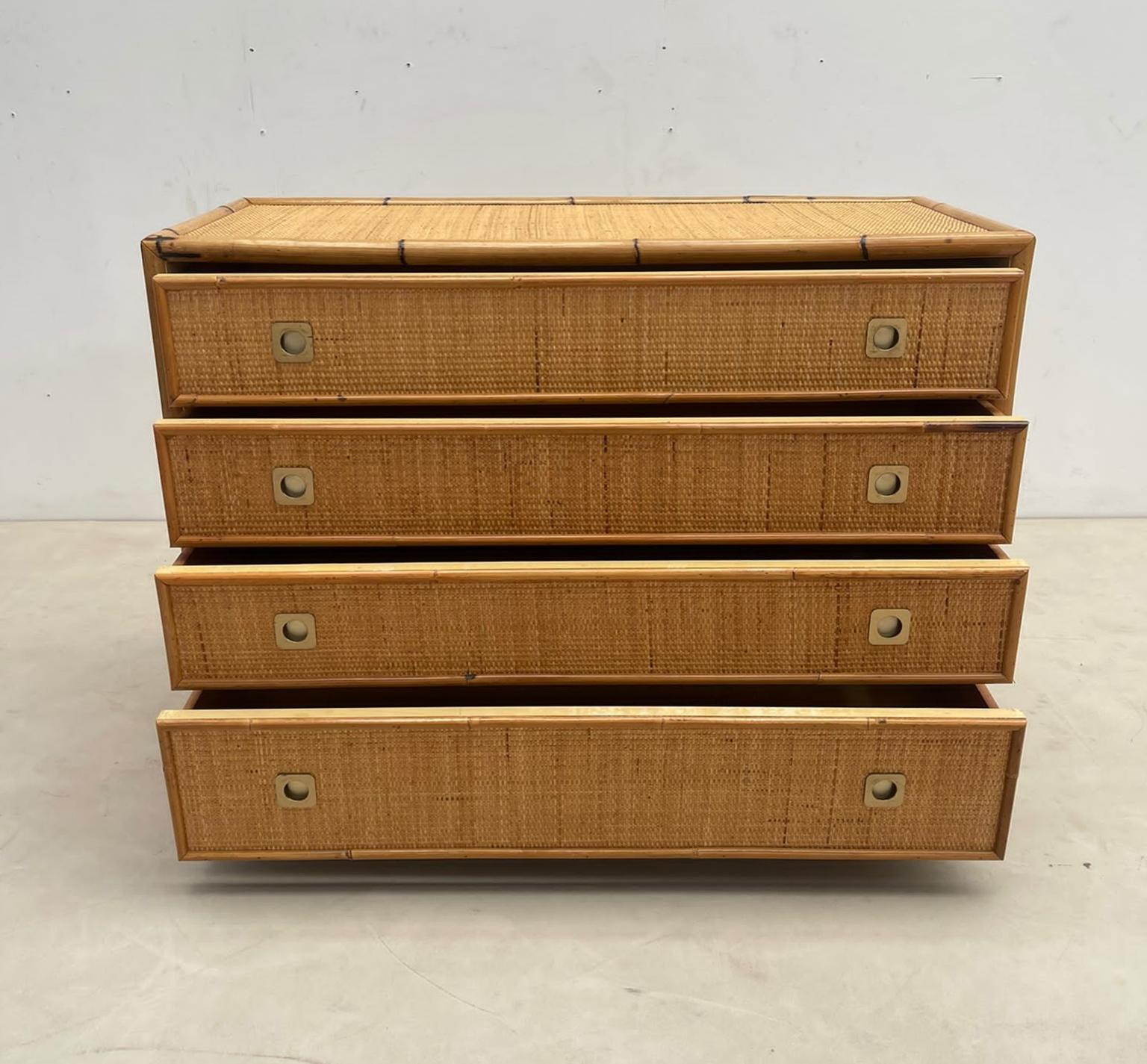 Dal Vera Bamboo and Wicker/Rattan Chest of Drawers, Italy 1960s For Sale 2