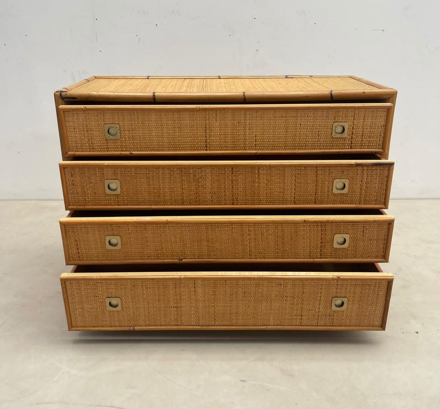Commode Dal Vera en bambou et osier/ardoise, Italie, années 1960 en vente 1
