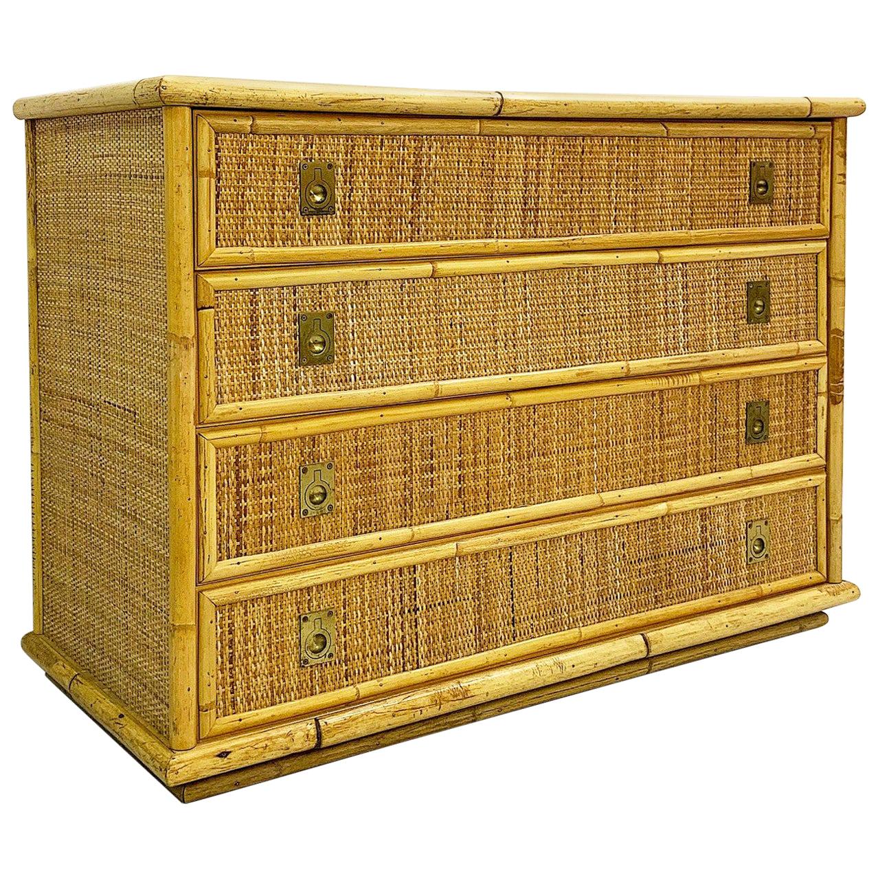 Dal Vera Bamboo and Wicker/Rattan Chest of Drawers, Italy, 1960s