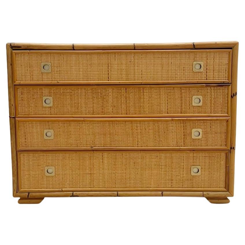 Dal Vera Bamboo and Wicker/Rattan Chest of Drawers, Italy 1960s For Sale