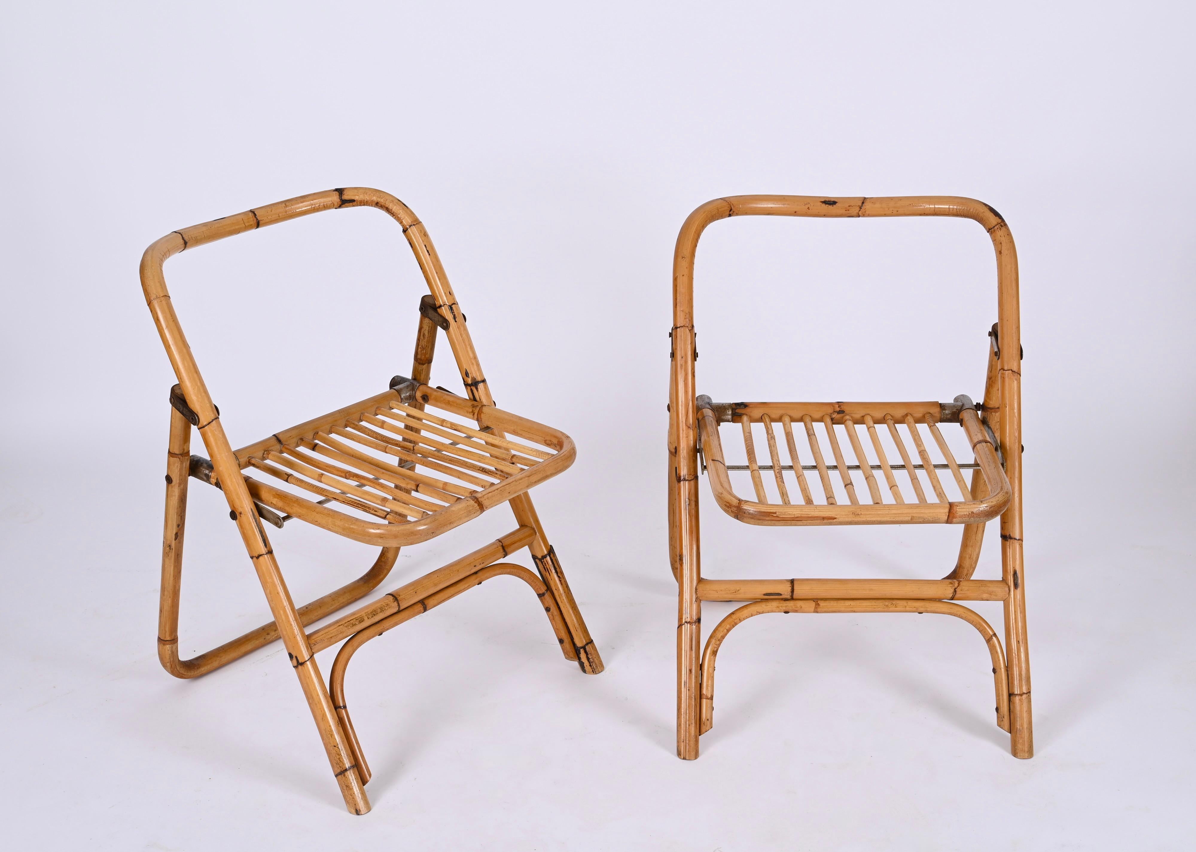 Metal Dal Vera Bamboo Folding Chairs, Italy, 1960s For Sale
