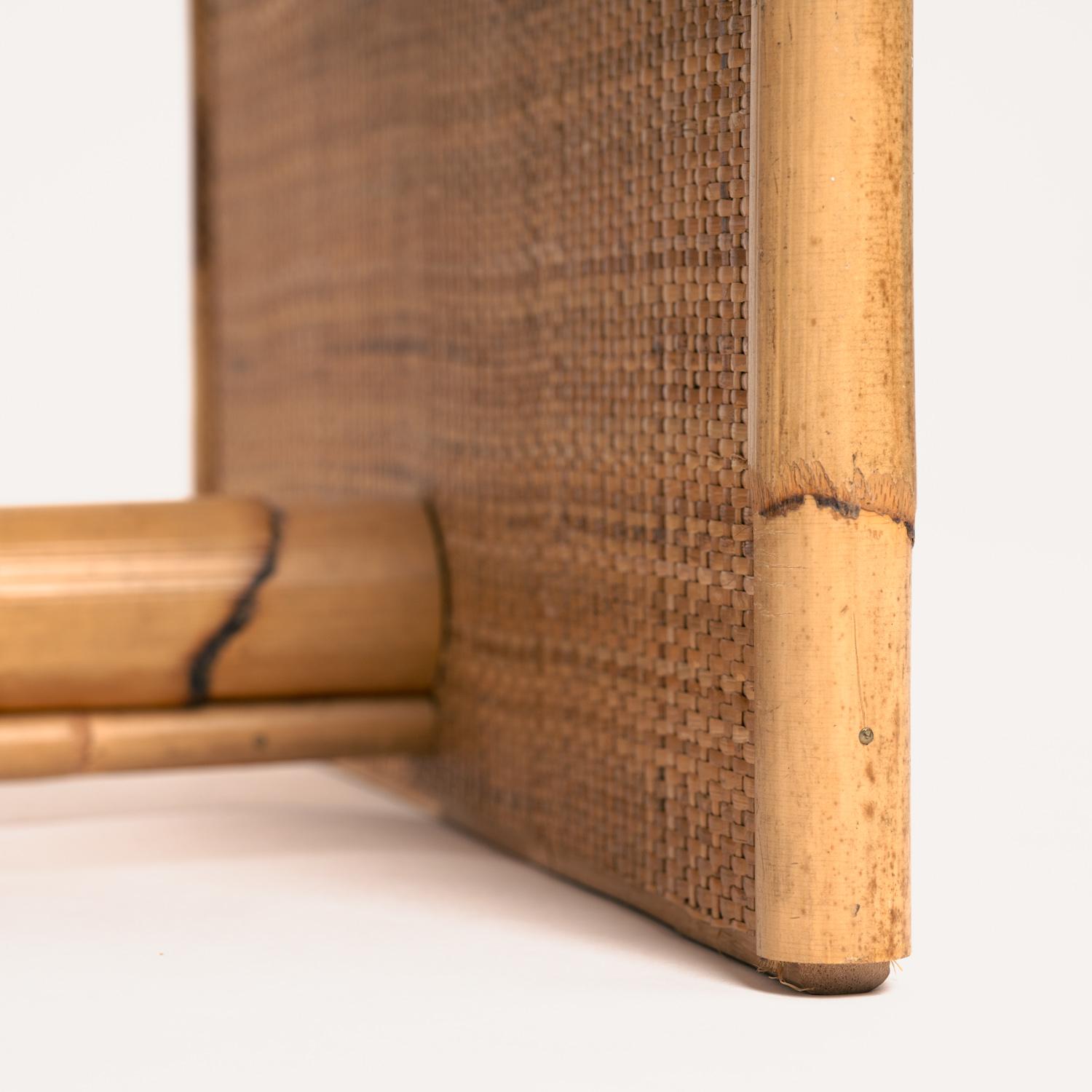 Late 20th Century Dal Vera bamboo rattan desk with brass hinges, French Riviera style, Italy, 1970 For Sale