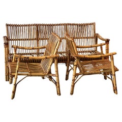 Ensemble canapé et 2 fauteuils en bambou Dal Vera 1970