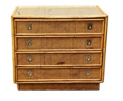 Dal Vera Chest of Drawers in Rattan and Brass, Italy 1970s