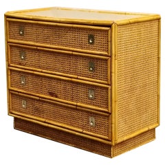 Commode Dal Vera en rotin et laiton, Italie, 1970