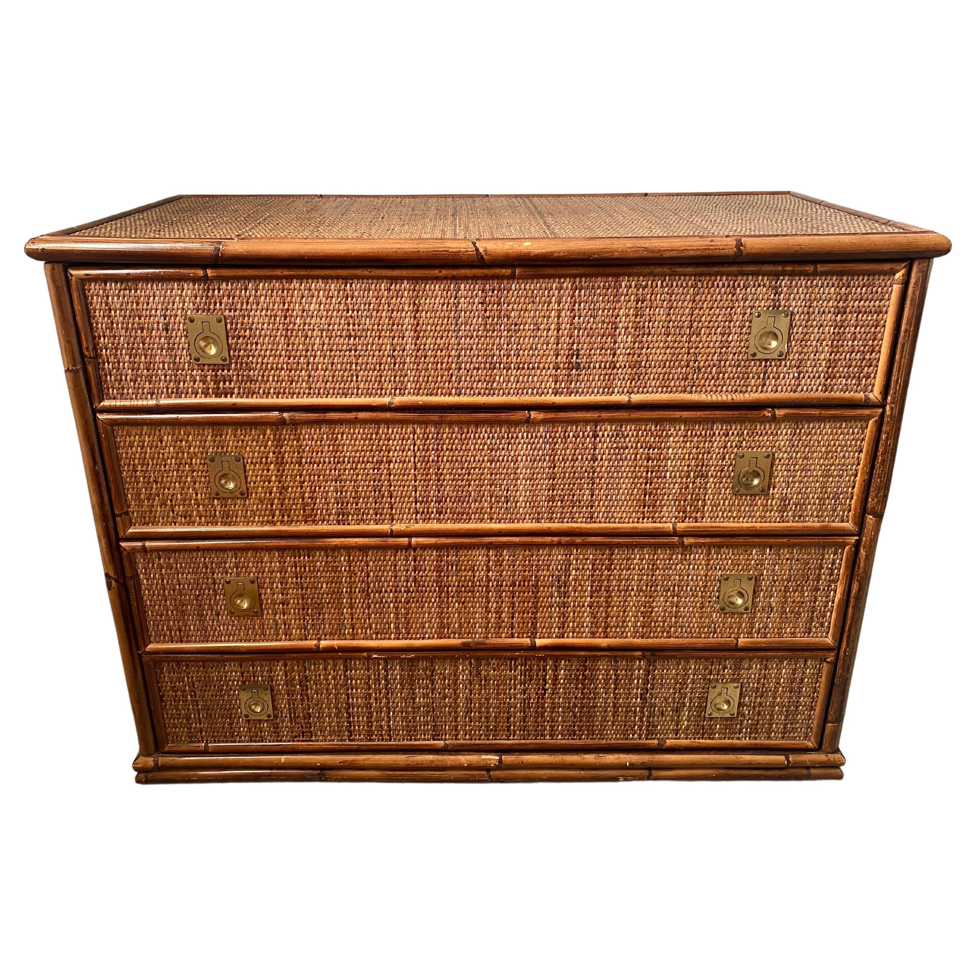 Dal Vera Chest of Drawers in Woven Rattan and Bamboo Italian Design 1970