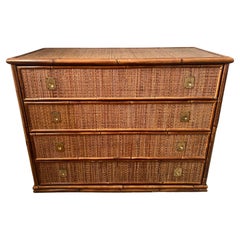 Dal Vera Chest of Drawers in Woven Rattan and Bamboo Italian Design 1970