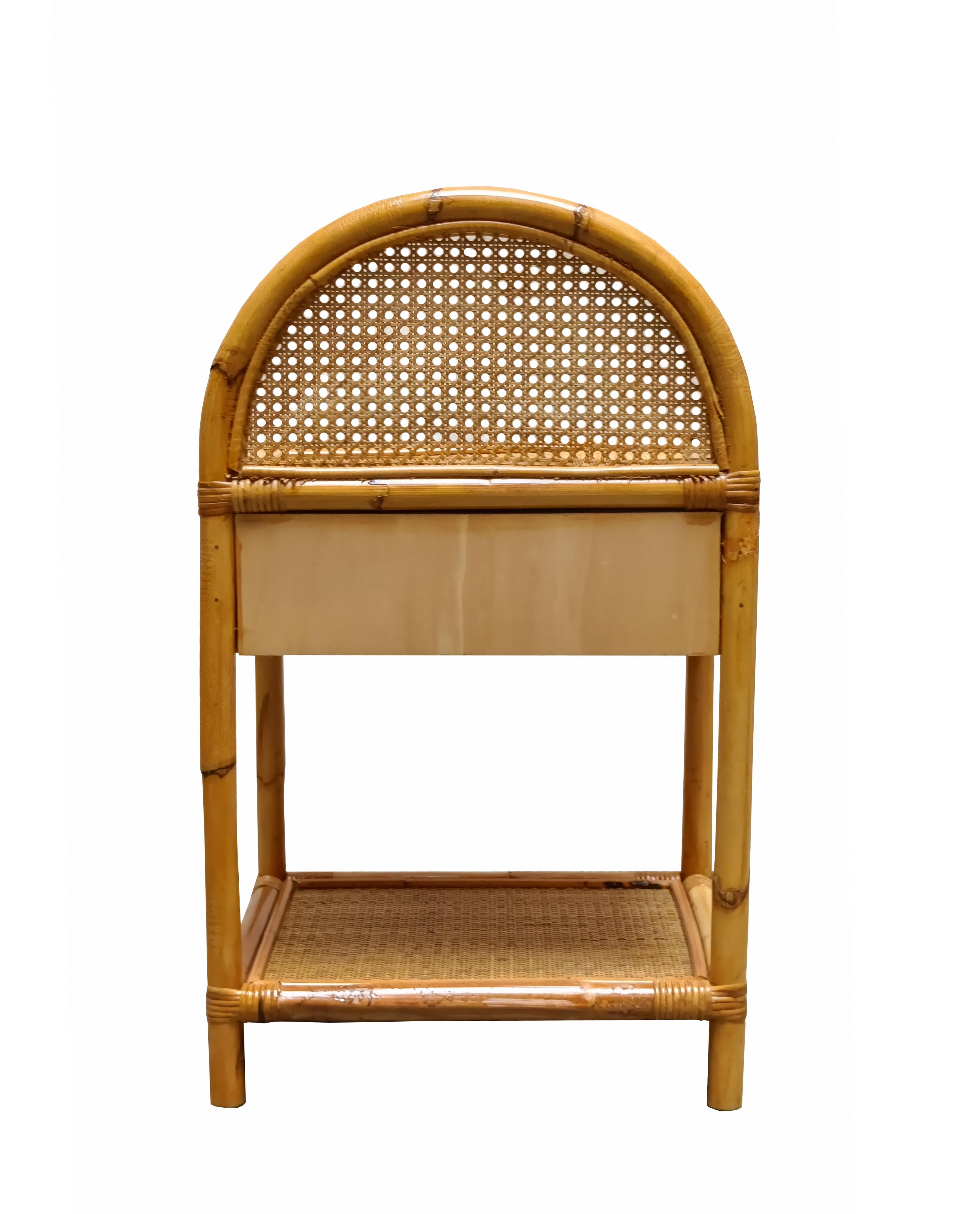 Italian Table de chevet ou table basse Dal Vera en bambou et rotin, Italie, années 1960 en vente