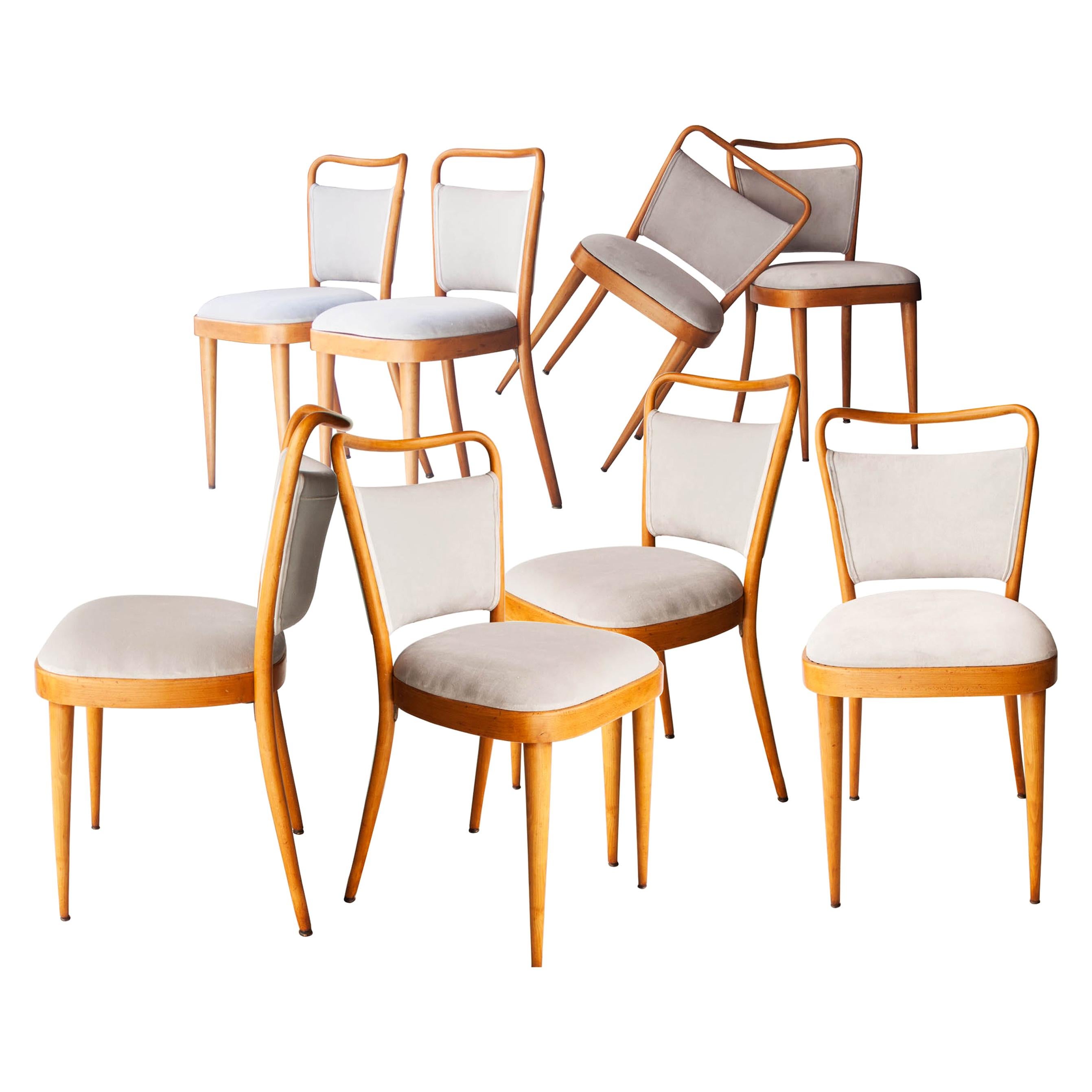 Dal Vera Conegliano Midcentury Grey Oak Set of Twelve Chairs, Italy, 1950