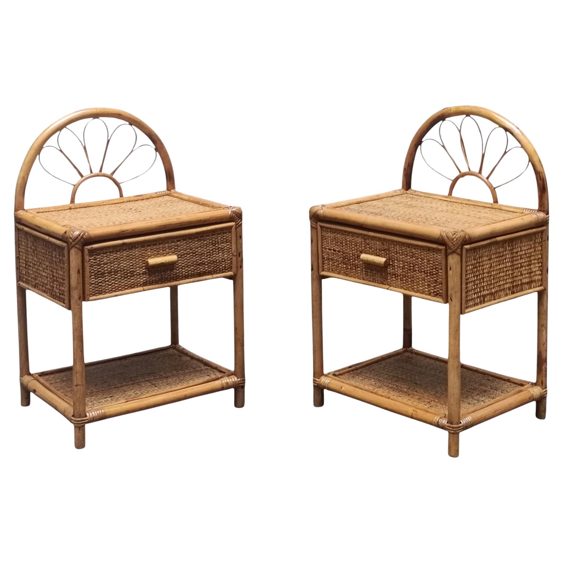 Dal Vera Coppia di Comodini in Bambu
 e Rattan, Italia 1960s in vendita