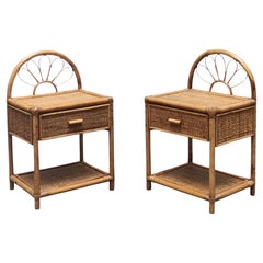 Dal Vera Coppia di Comodini in Bambu
e Rattan, Italia 1960s