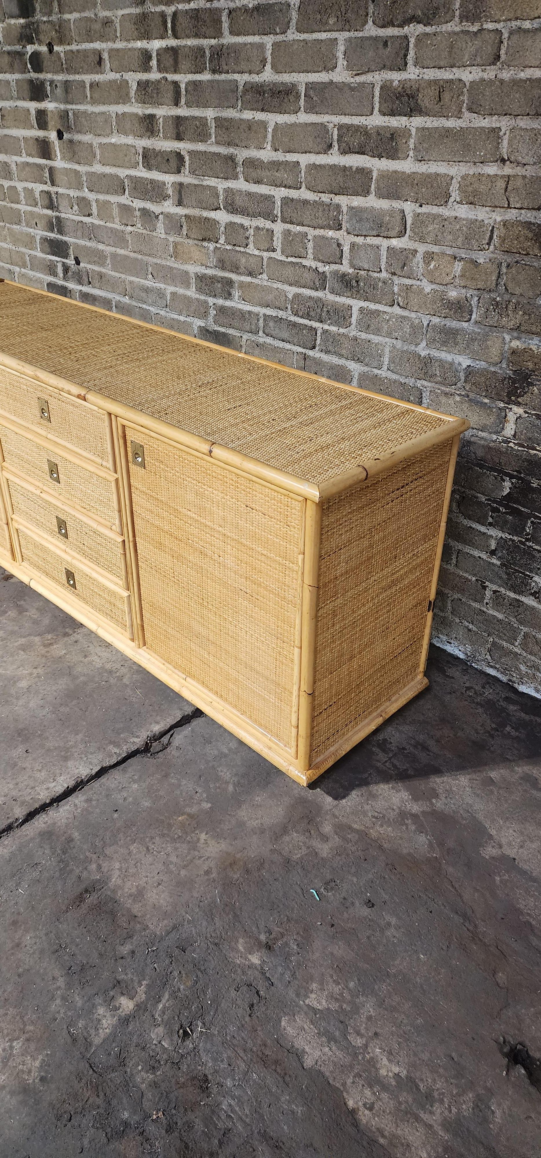 Dal Vera Credenza, Bamboo & Rattan, Made in Italy, 1970s Moderno de mediados de siglo en venta