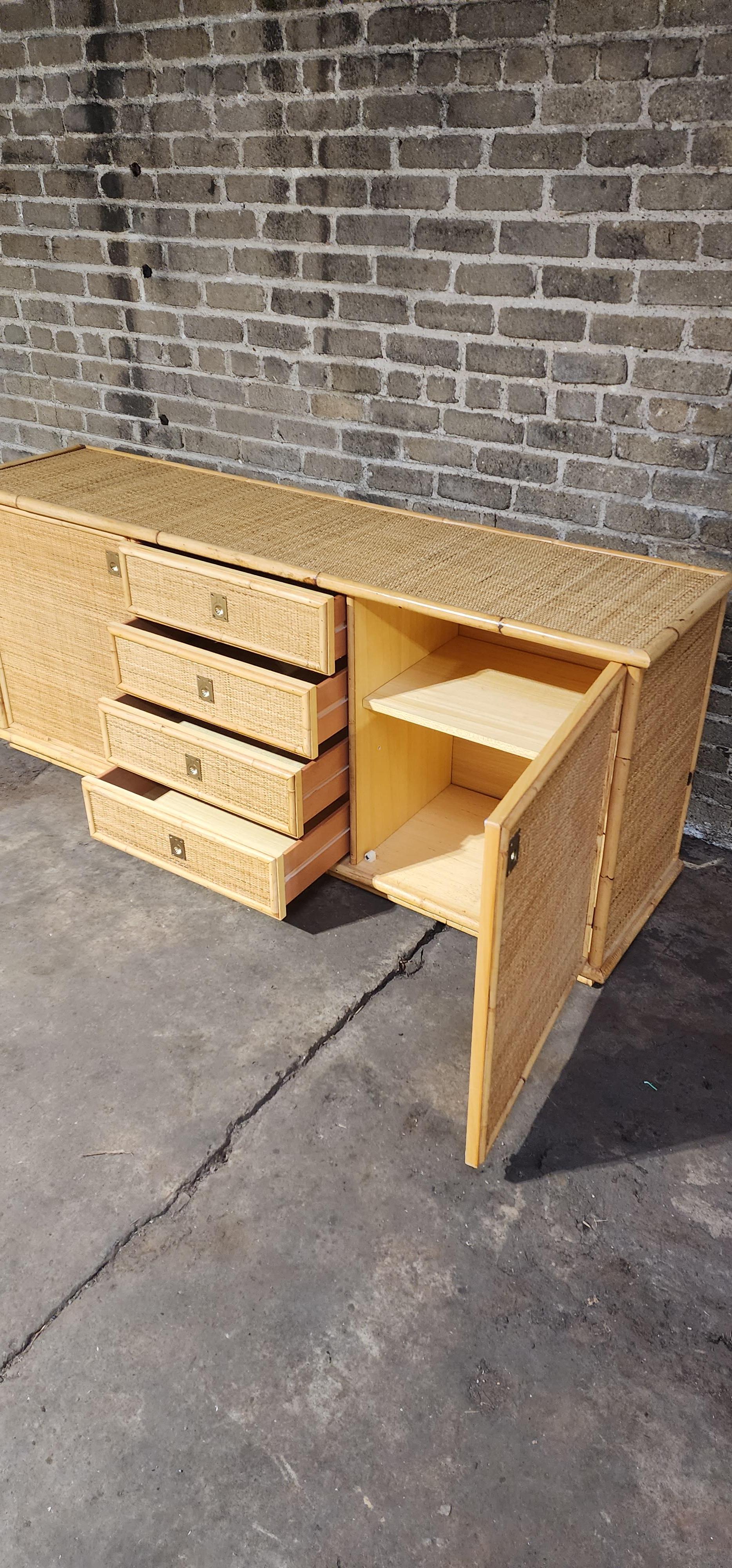 Dal Vera Credenza, Bamboo & Rattan, Made in Italy, 1970s Italiano en venta