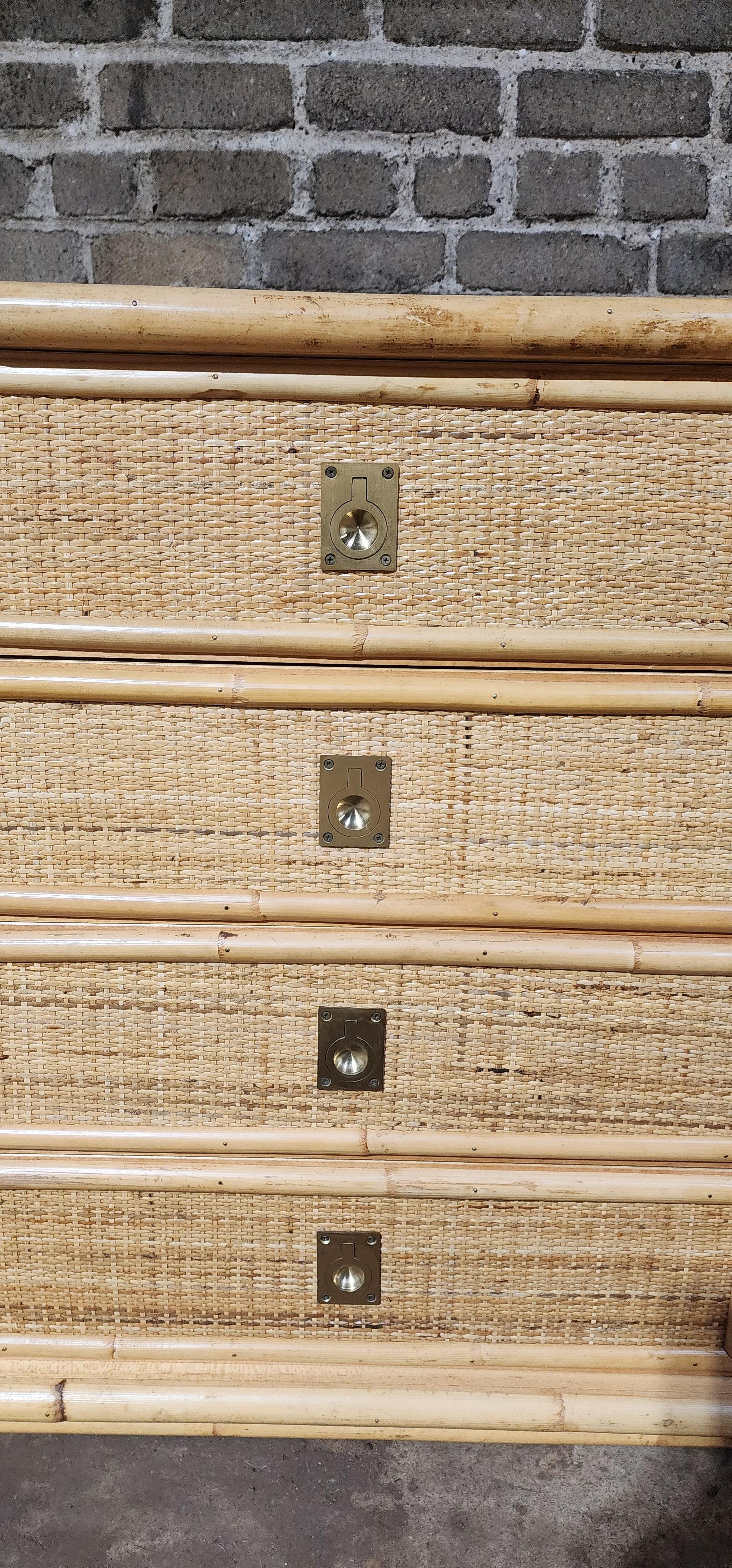 Dal Vera Credenza, Bamboo & Rattan, Made in Italy, 1970s Latón en venta