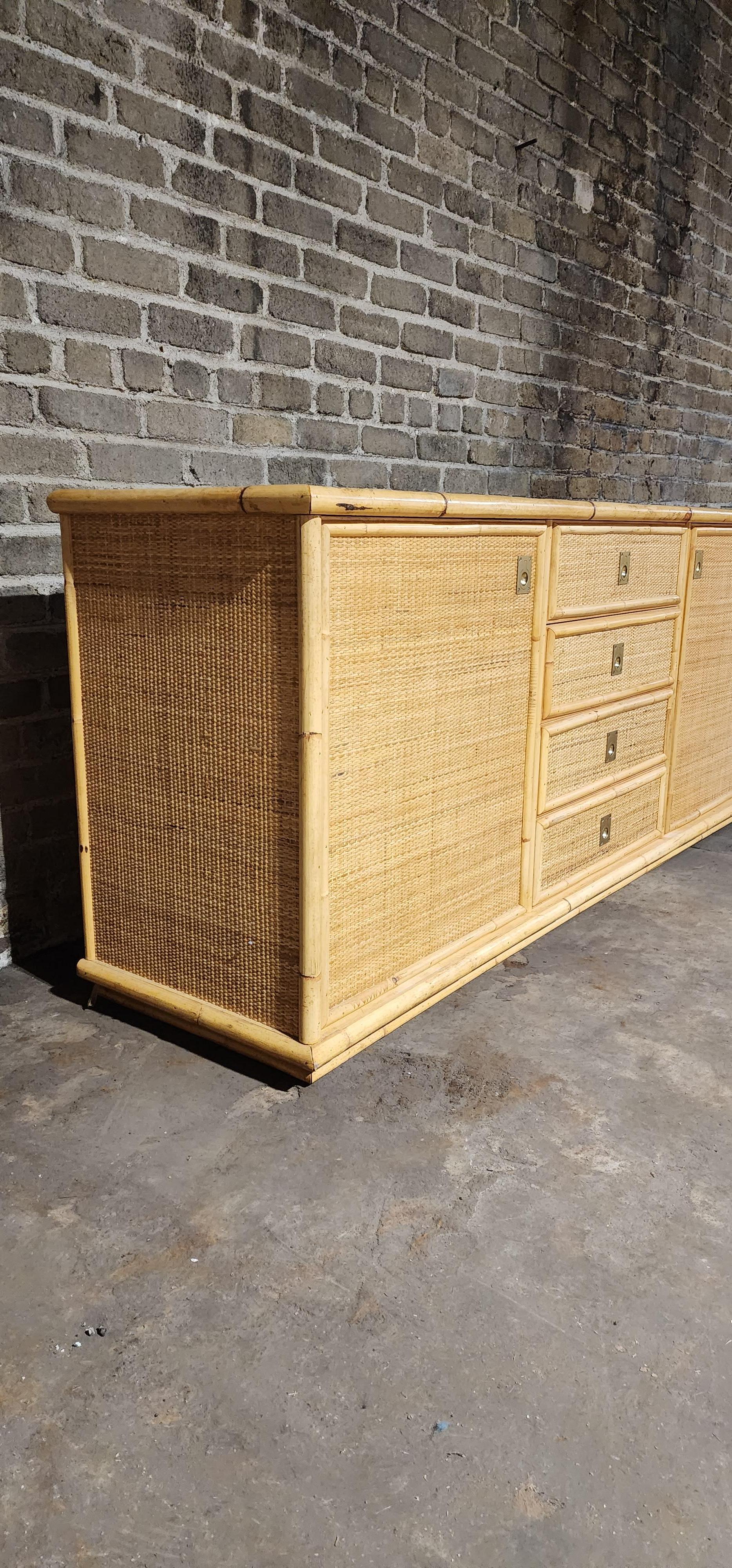 Dal Vera Credenza, Bamboo & Rattan, Made in Italy, 1970s en venta 1