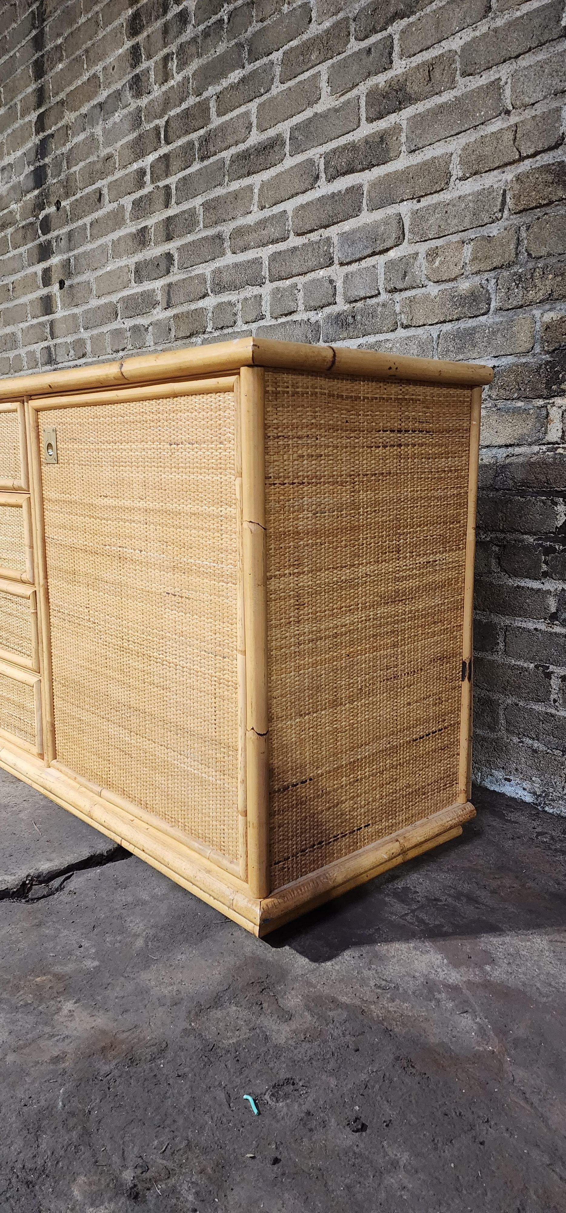 Dal Vera Credenza, Bamboo & Rattan, Made in Italy, 1970s en venta 2