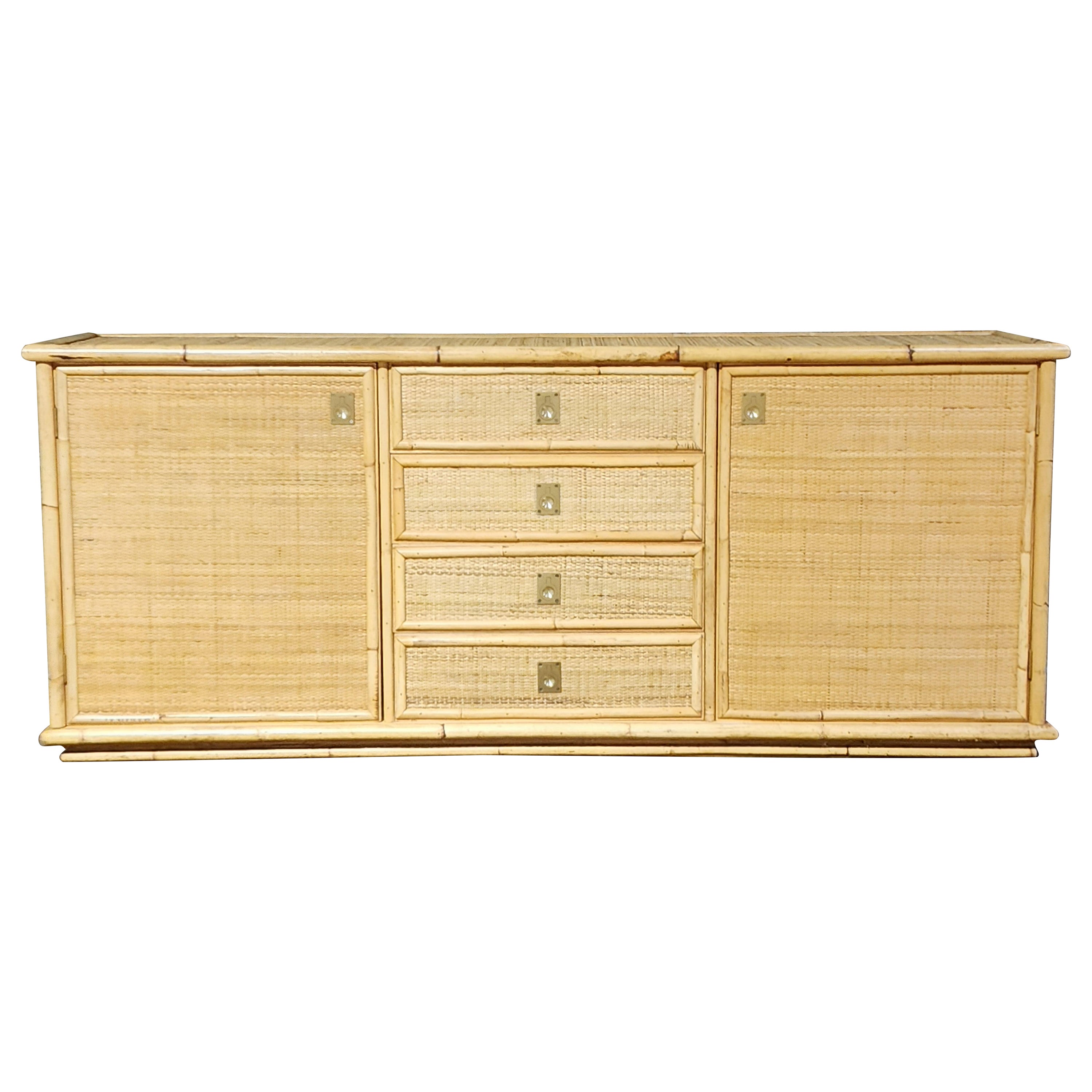 Dal Vera Credenza, Bamboo 
Rattan, Made in Italy, 1970s