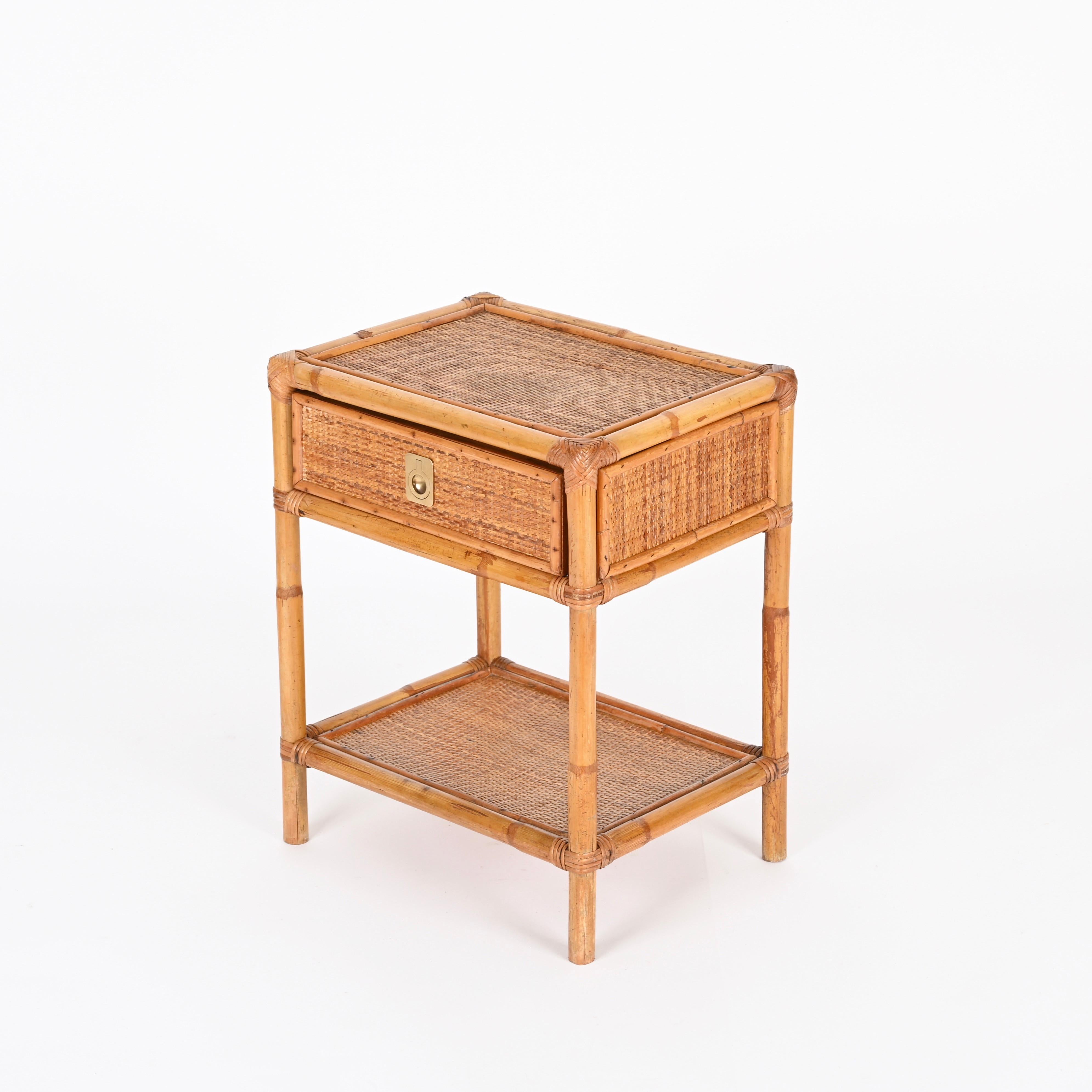 Dal Vera French Riviera Nightstand in Bamboo, Rattan and Brass, Italy 1960s In Good Condition For Sale In Roma, IT