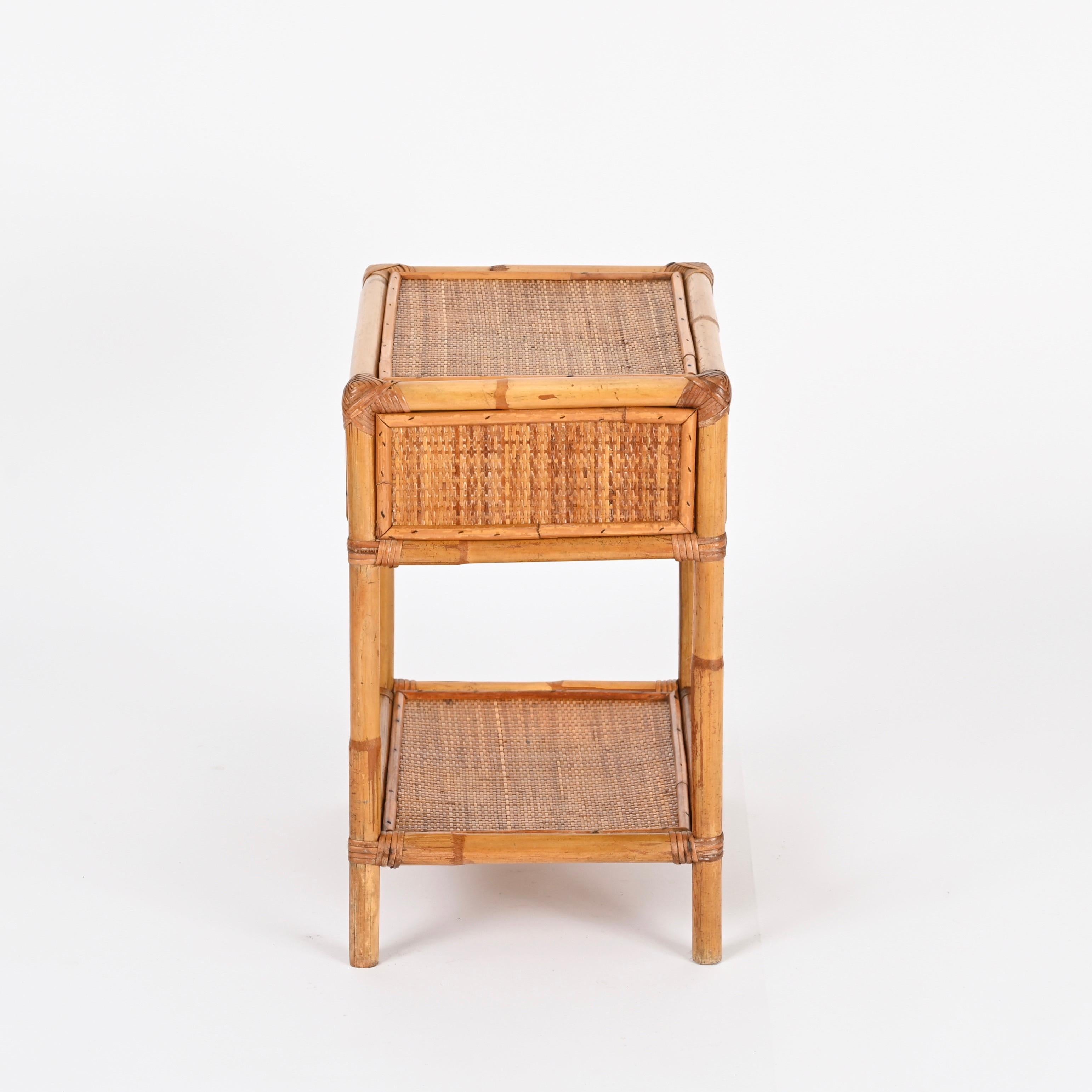 Dal Vera French Riviera Nightstand in Bamboo, Rattan and Brass, Italy 1960s For Sale 1
