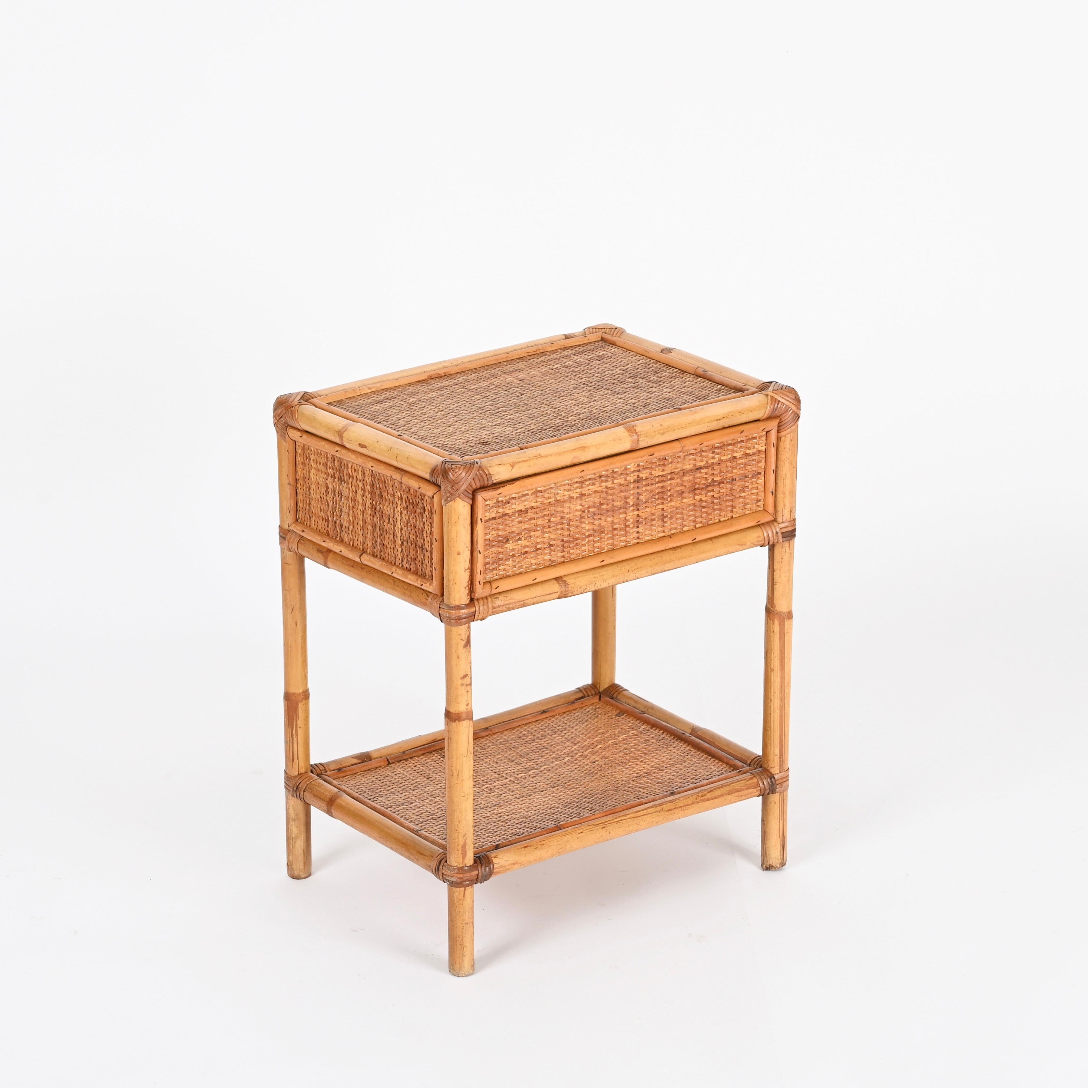 Dal Vera French Riviera Nightstand in Bamboo, Rattan and Brass, Italy 1960s For Sale 2