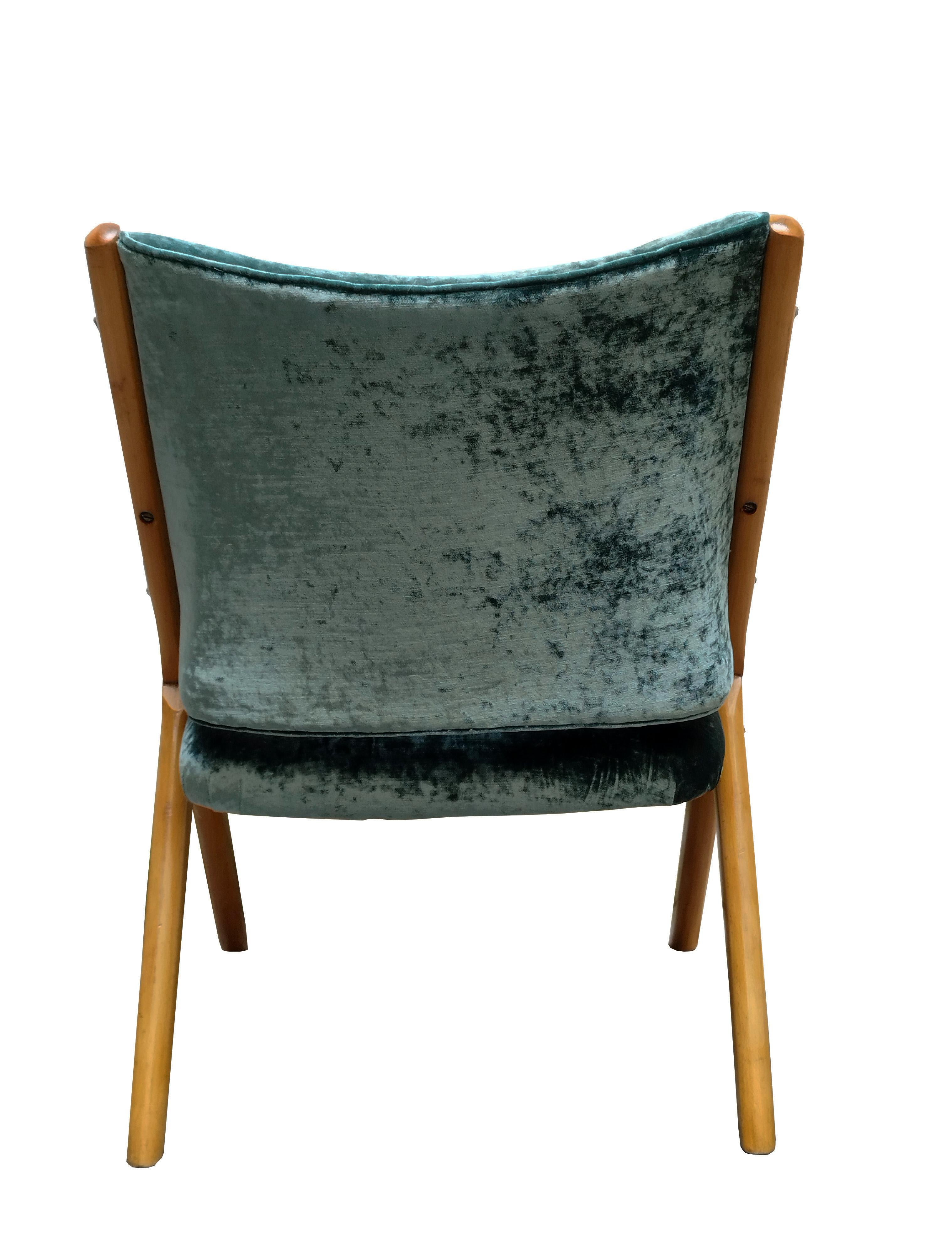 Mid-Century Modern Dal Vera Green Fabric Armchair, Italy 1960