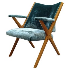 Retro Dal Vera Green Fabric Armchair, Italy 1960