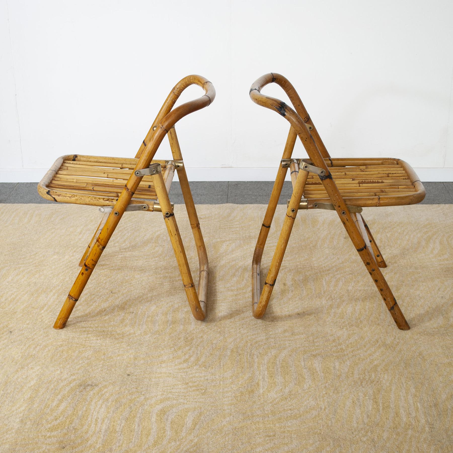 Brass Dal Vera Italian Mid Century Pair of Bamboo Chairs For Sale
