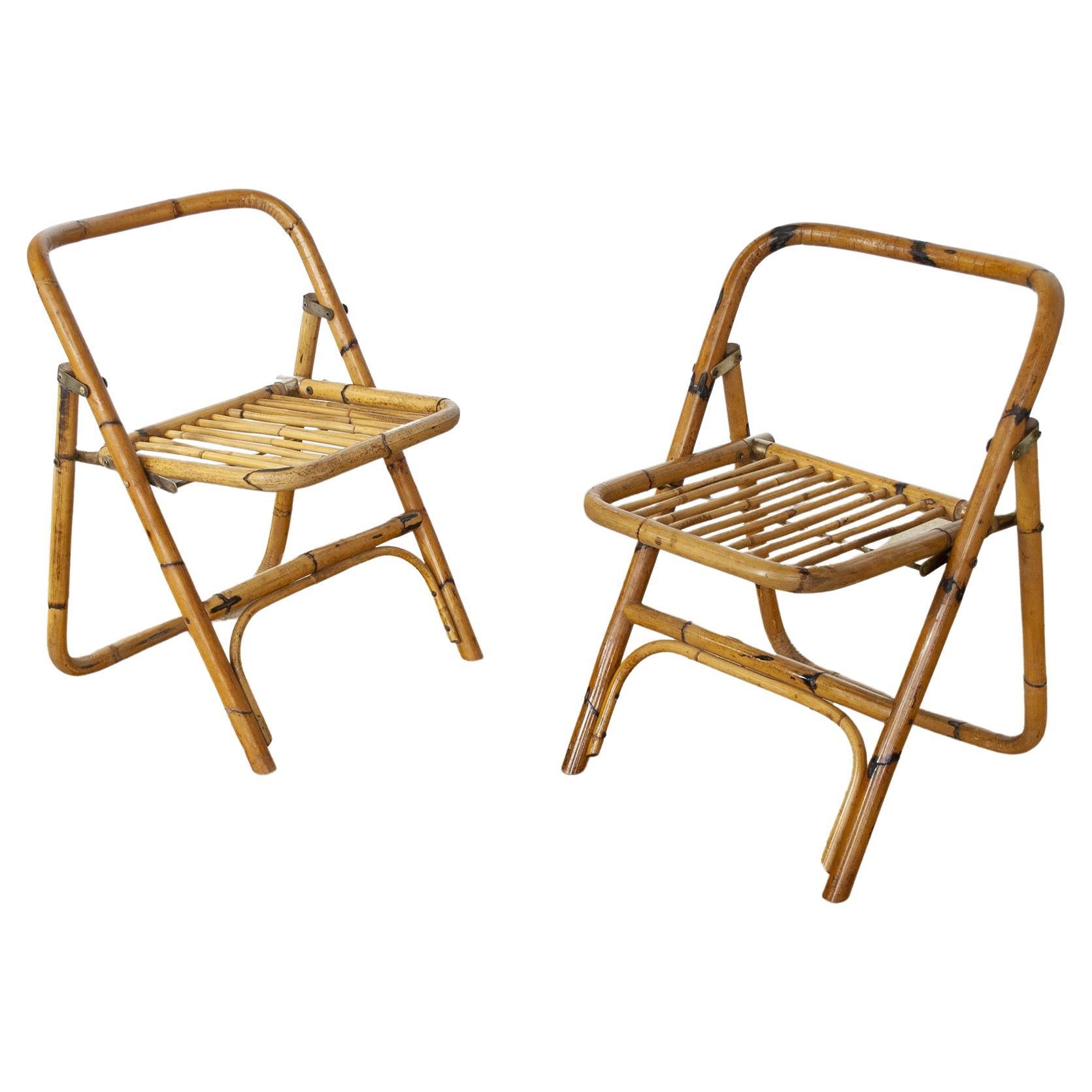 Dal Vera Italian Mid Century Pair of Bamboo Chairs For Sale