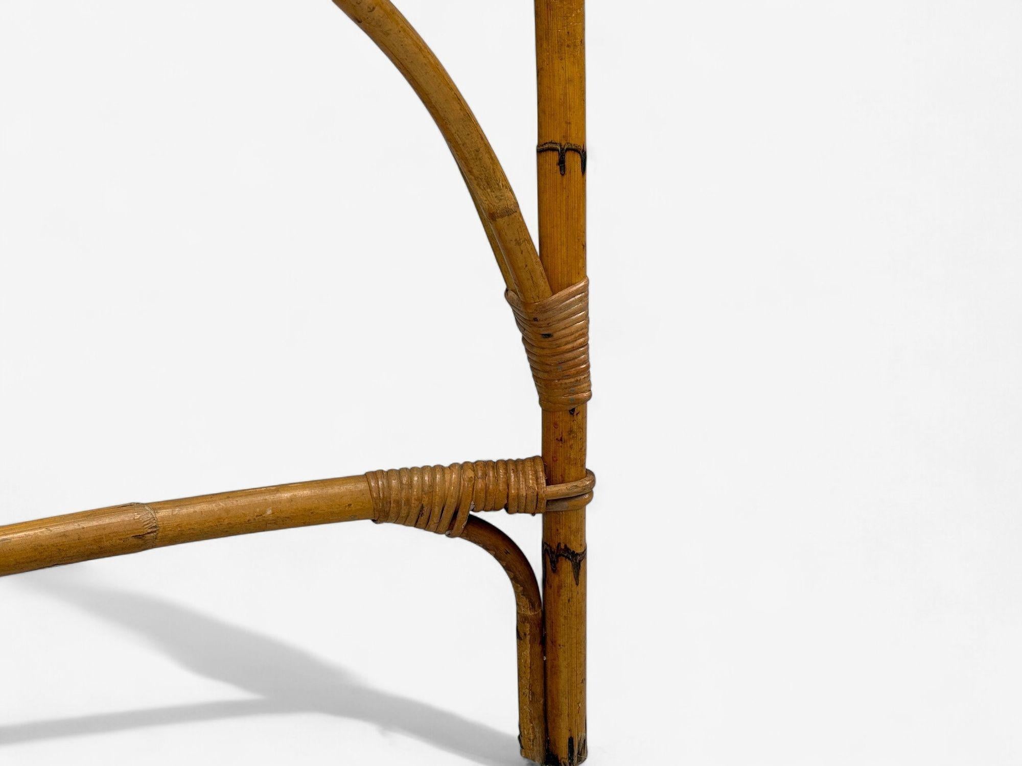 Dal Vera, table de salle à manger moderne italienne, en bambou, canne, verre, Italie, années 1950 en vente 6