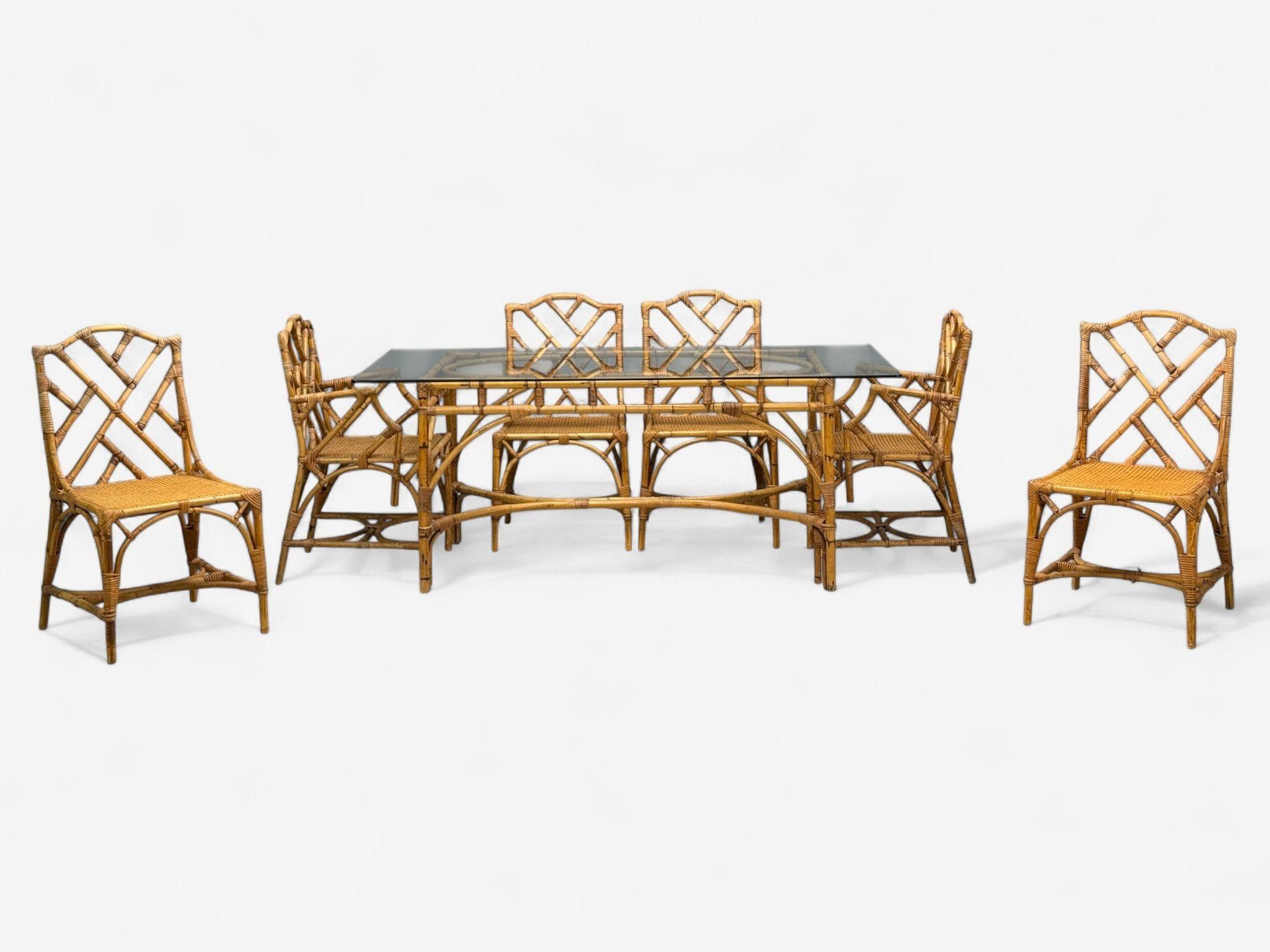 Dal Vera, table de salle à manger moderne italienne, en bambou, canne, verre, Italie, années 1950 en vente 9